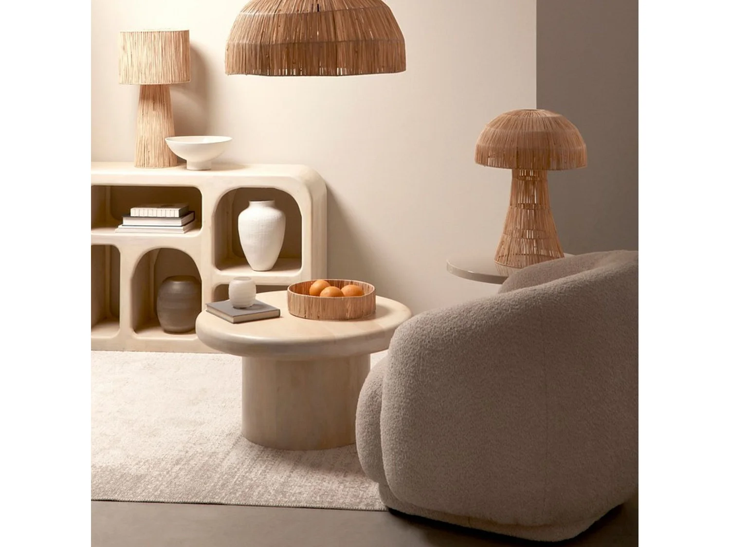 Fauteuil 1 place en tissu bouclette blanc - ELLA