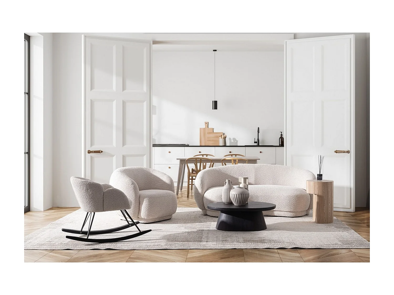 Fauteuil 1 place en tissu bouclette blanc - ELLA