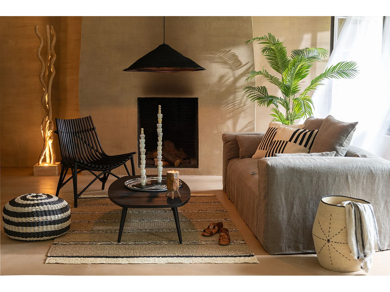 Fauteuil Design en Rotin "Margery" 84cm Noir