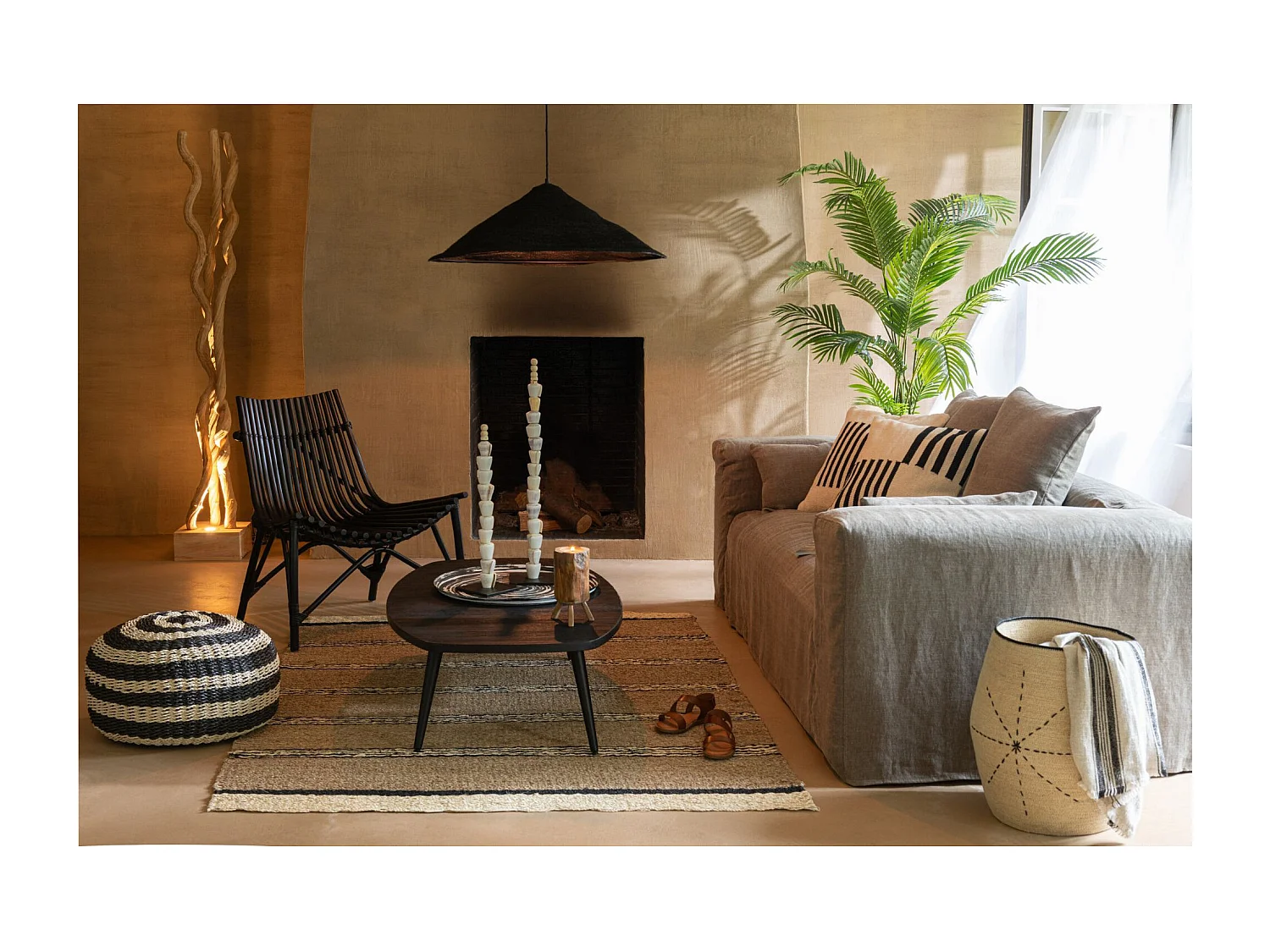 Fauteuil Design en Rotin "Margery" 84cm Noir