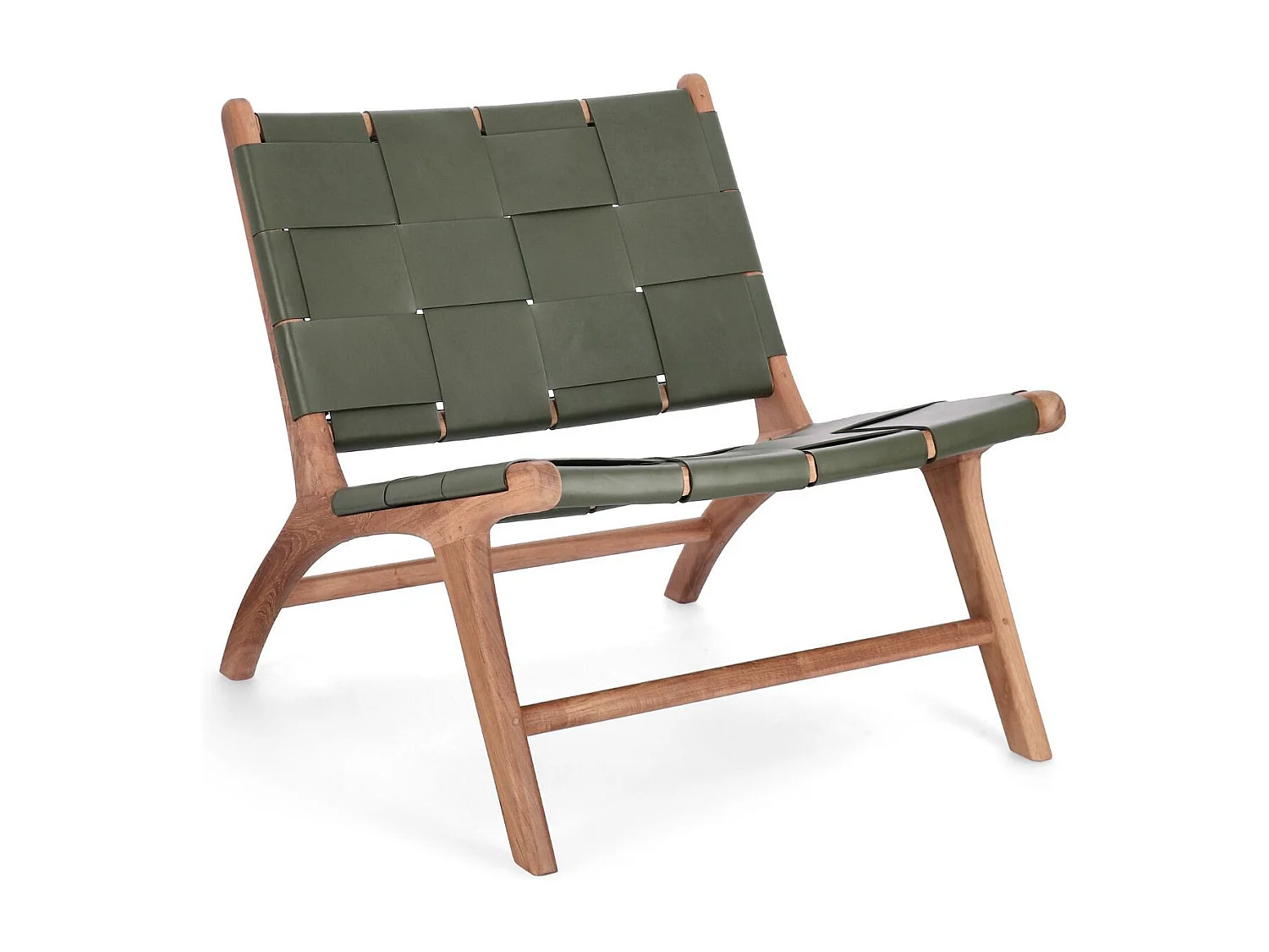 Fauteuil lounge en bois teck et cuir pleine fleur - ROBERT