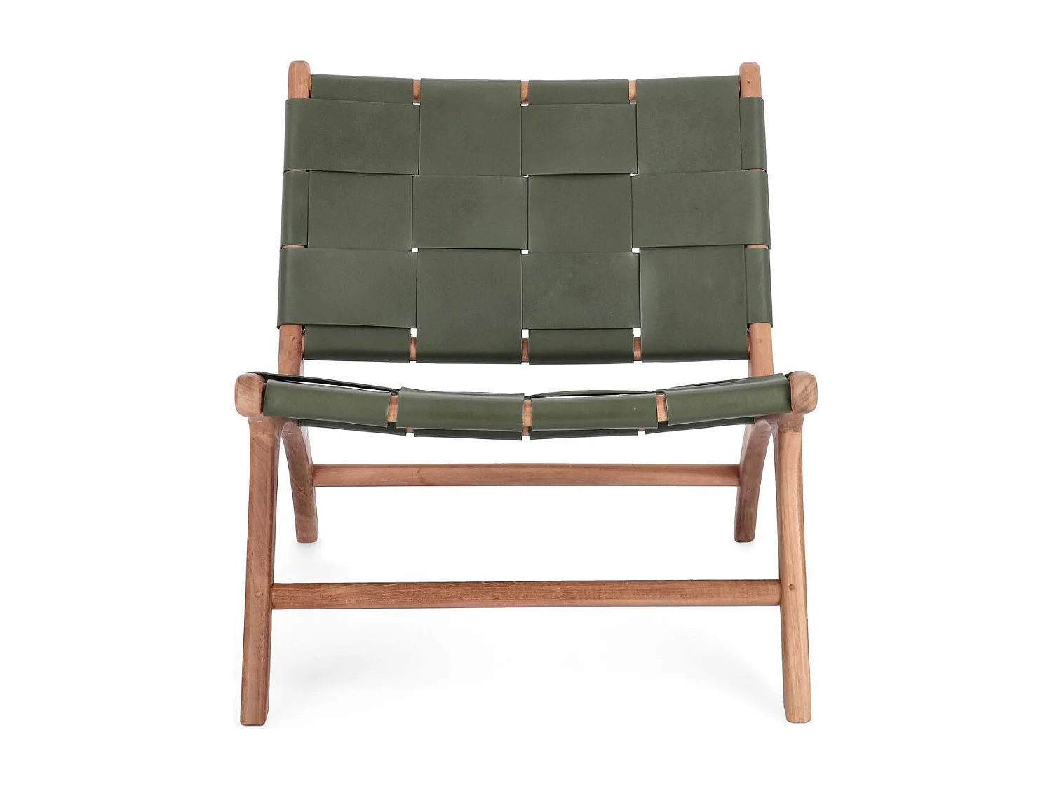 Fauteuil lounge en bois teck et cuir pleine fleur - ROBERT