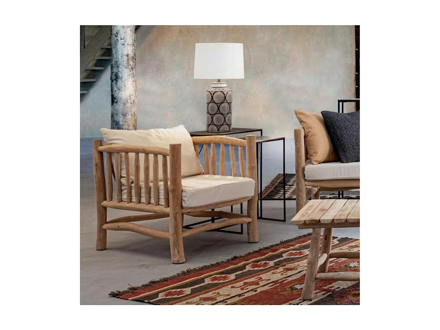 Fauteuil en teck et coussins en tissu - SAYELL