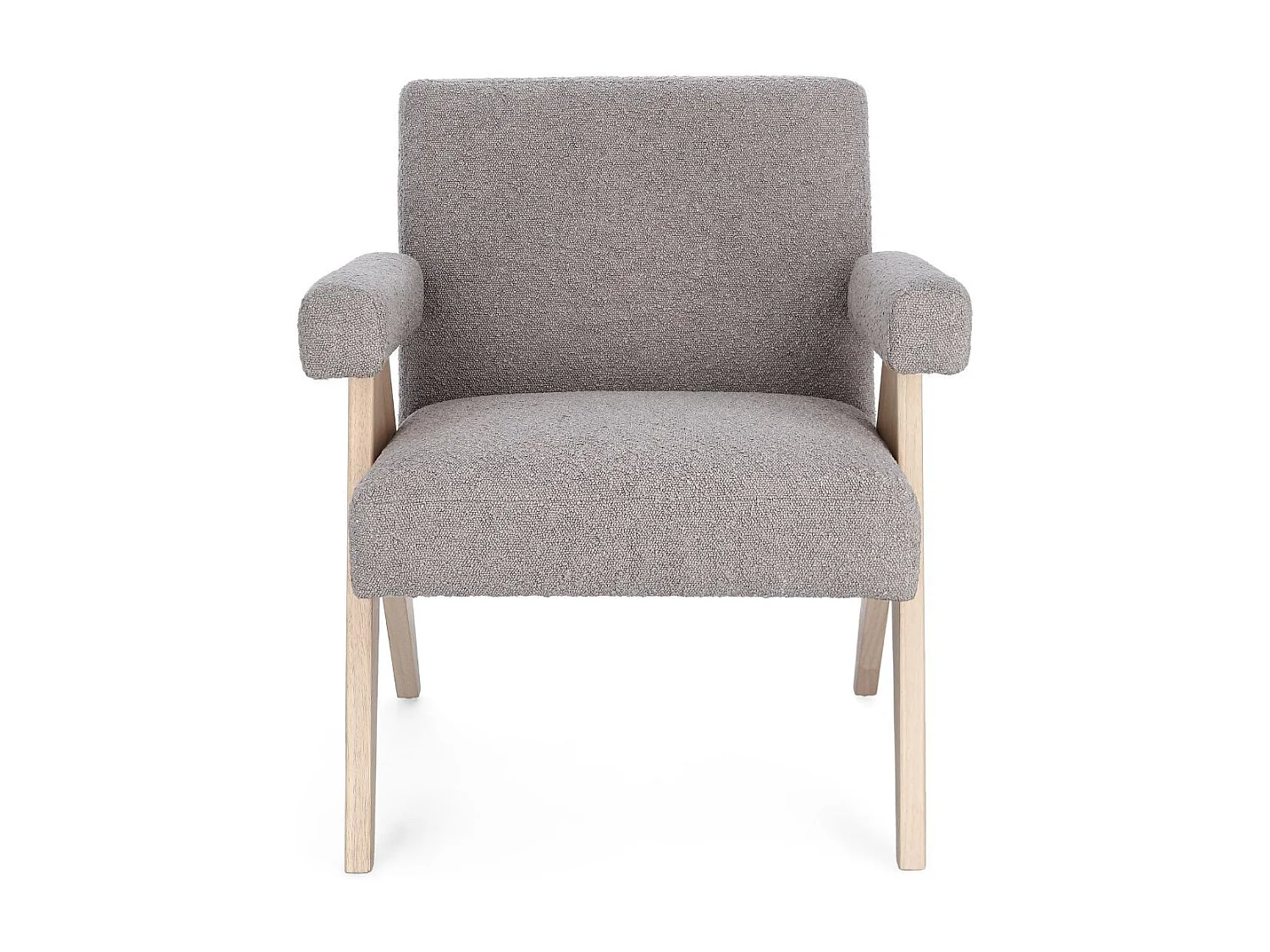 Fauteuil bouclette à accoudoirs et bois naturel - ZAIA