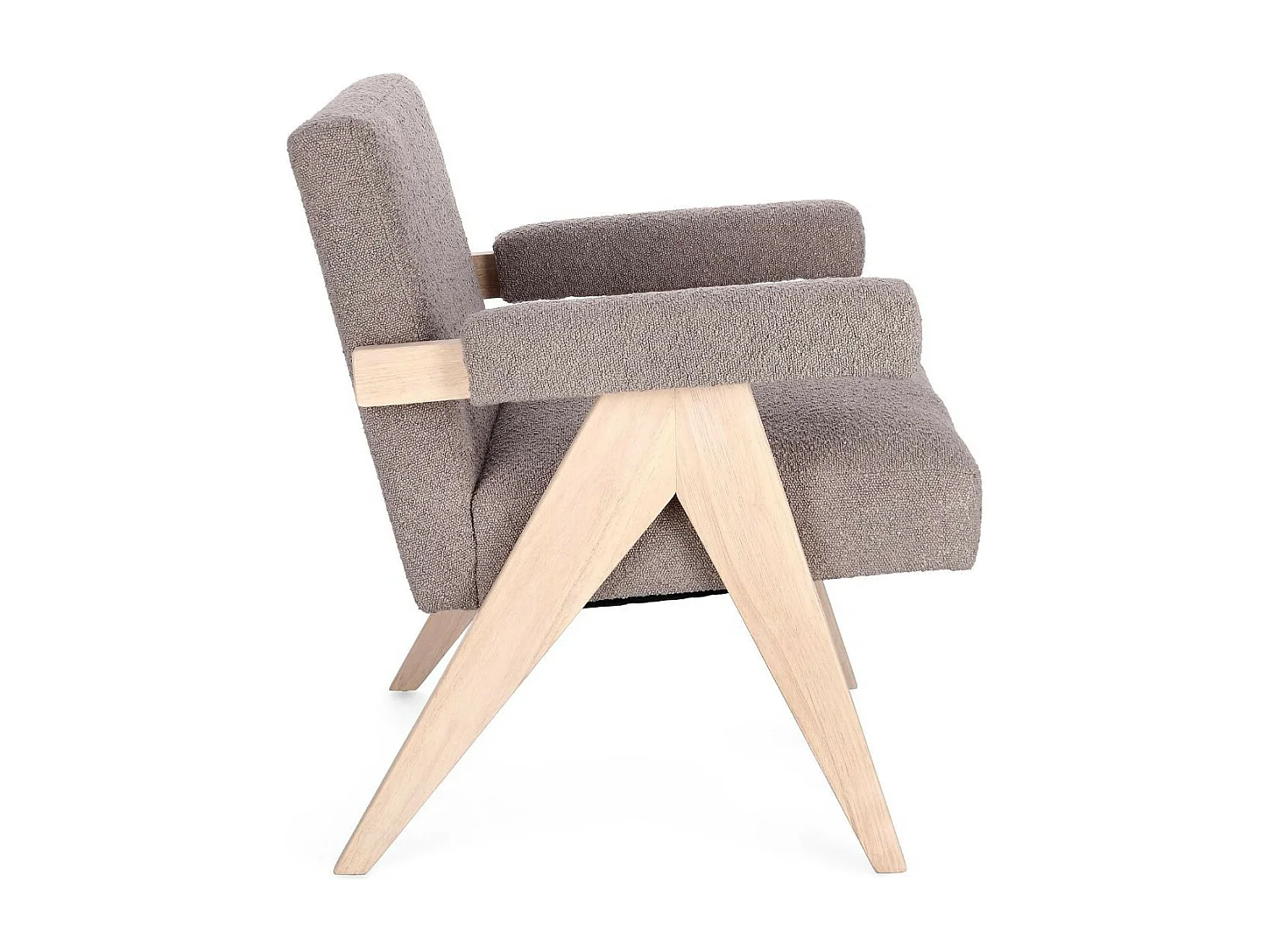 Fauteuil bouclette à accoudoirs et bois naturel - ZAIA