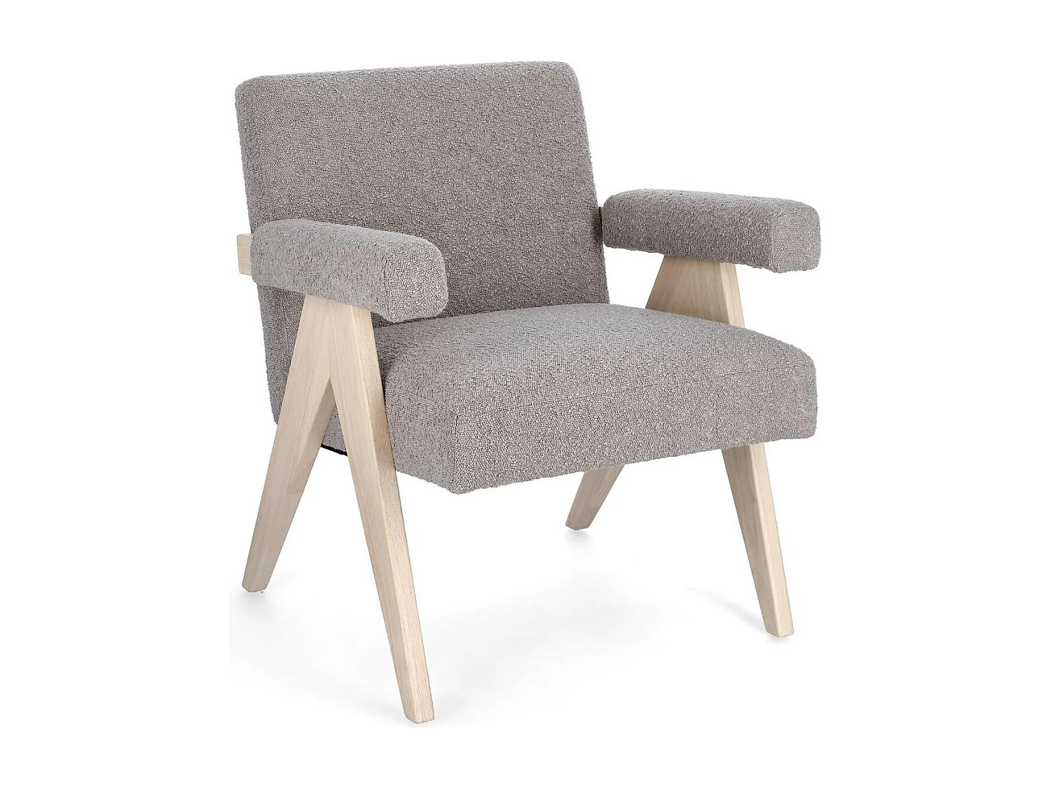 Fauteuil bouclette à accoudoirs et bois naturel - ZAIA