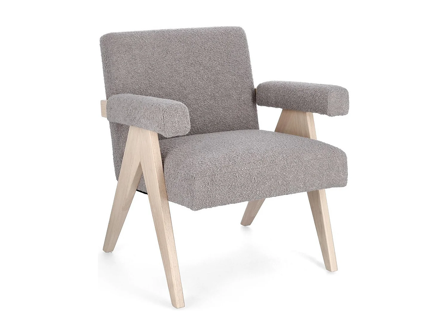 Fauteuil bouclette à accoudoirs et bois naturel - ZAIA