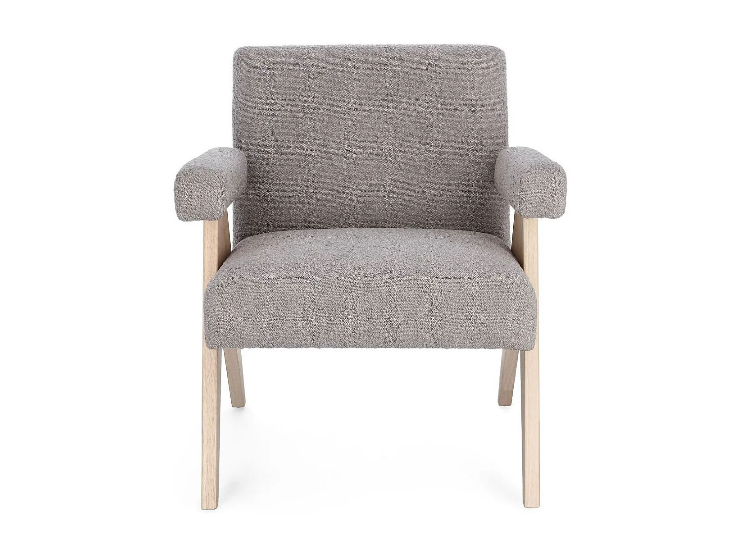 Fauteuil bouclette à accoudoirs et bois naturel - ZAIA