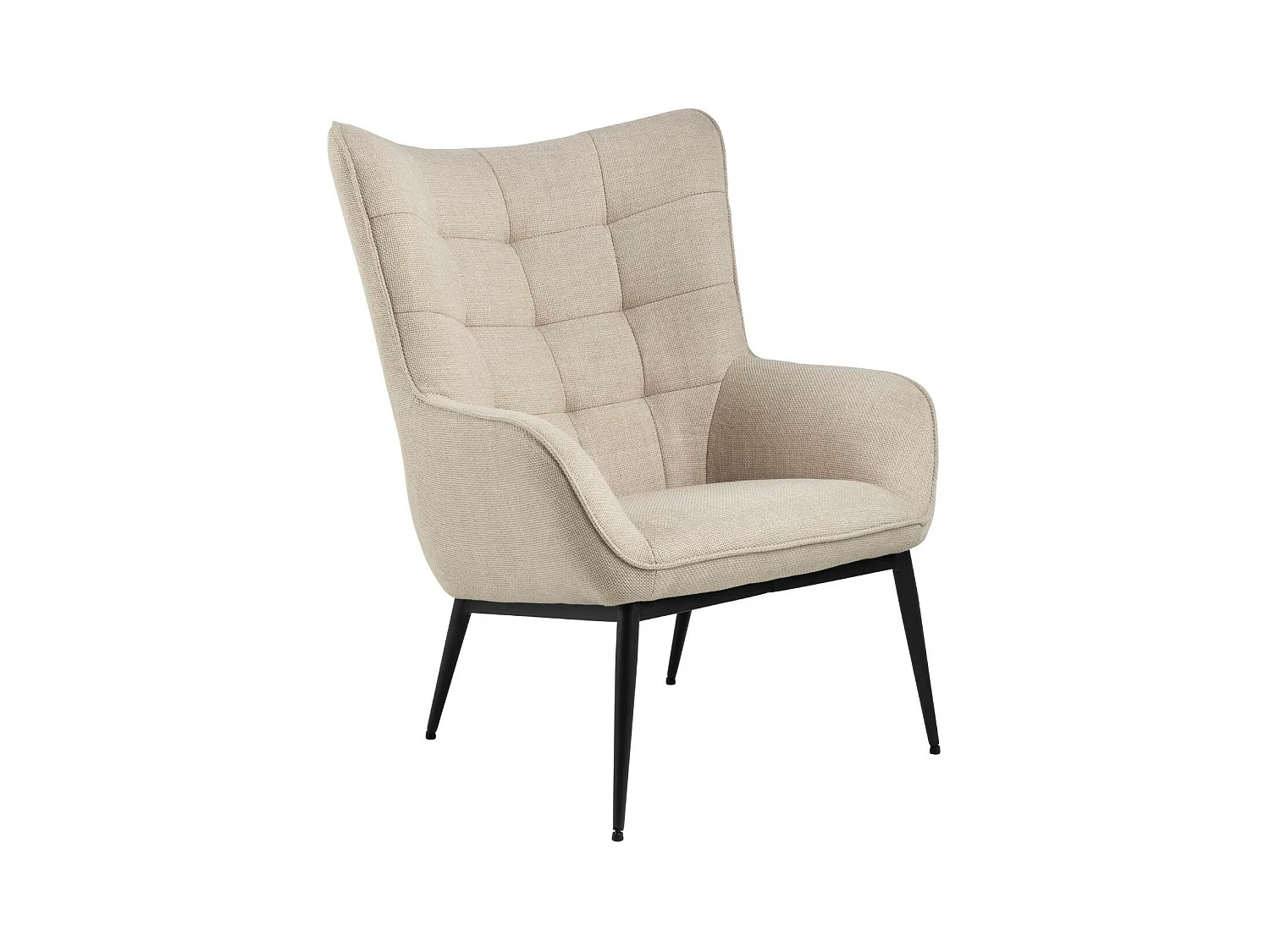 Fauteuil en tissu beige capitonné piétement oblique en métal noir - OTIS