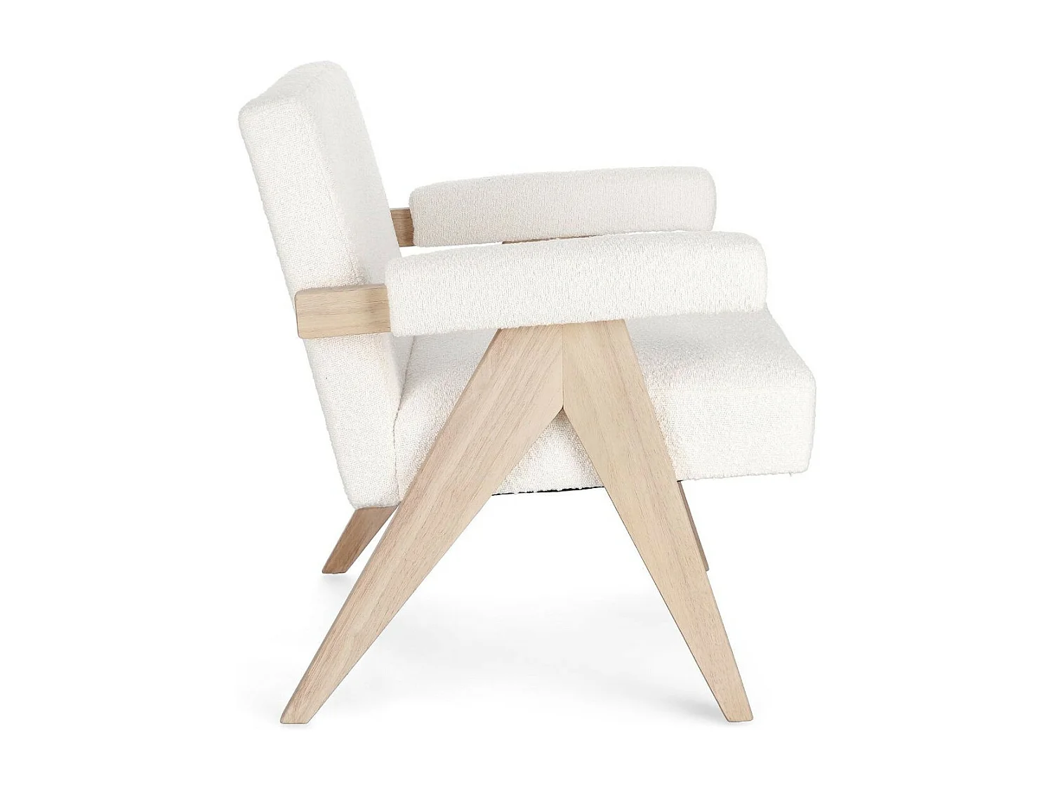 Fauteuil bouclette à accoudoirs et bois naturel - ZAIA
