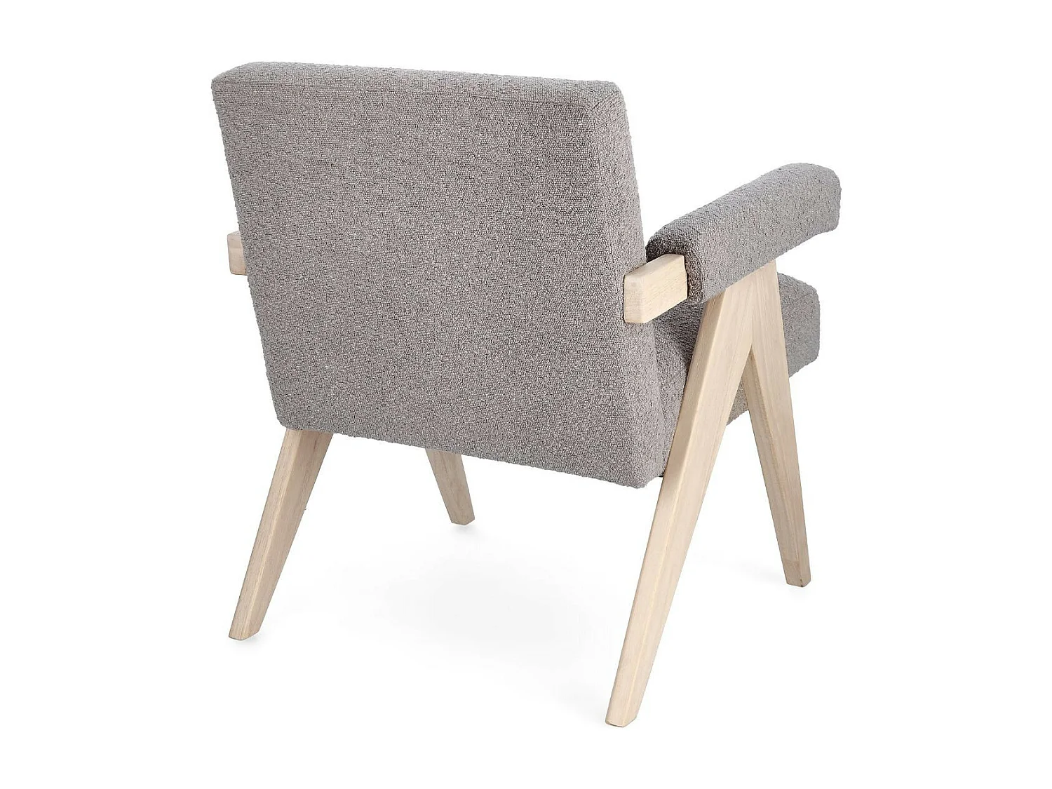 Fauteuil bouclette à accoudoirs et bois naturel - ZAIA