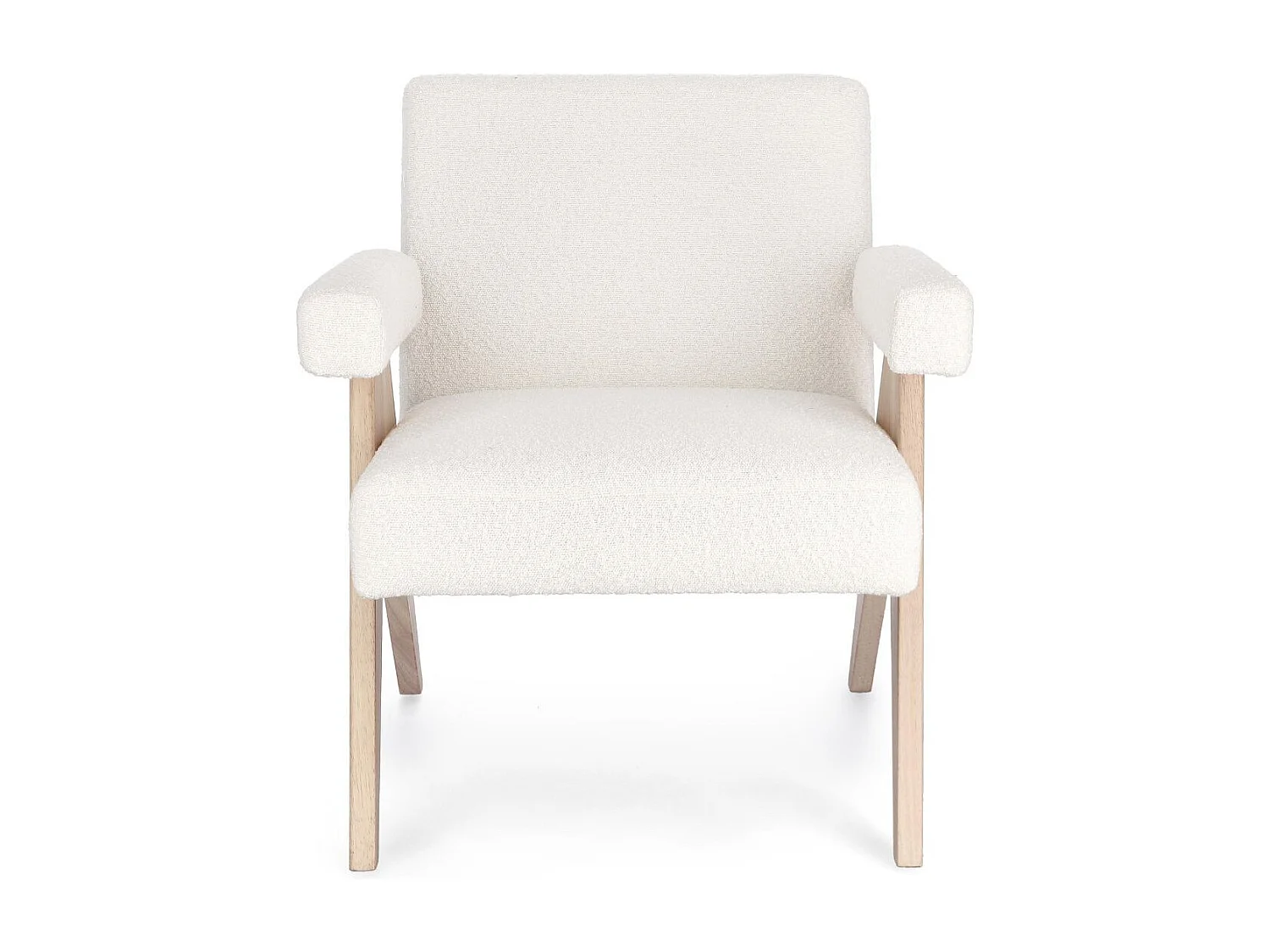 Fauteuil bouclette à accoudoirs et bois naturel - ZAIA
