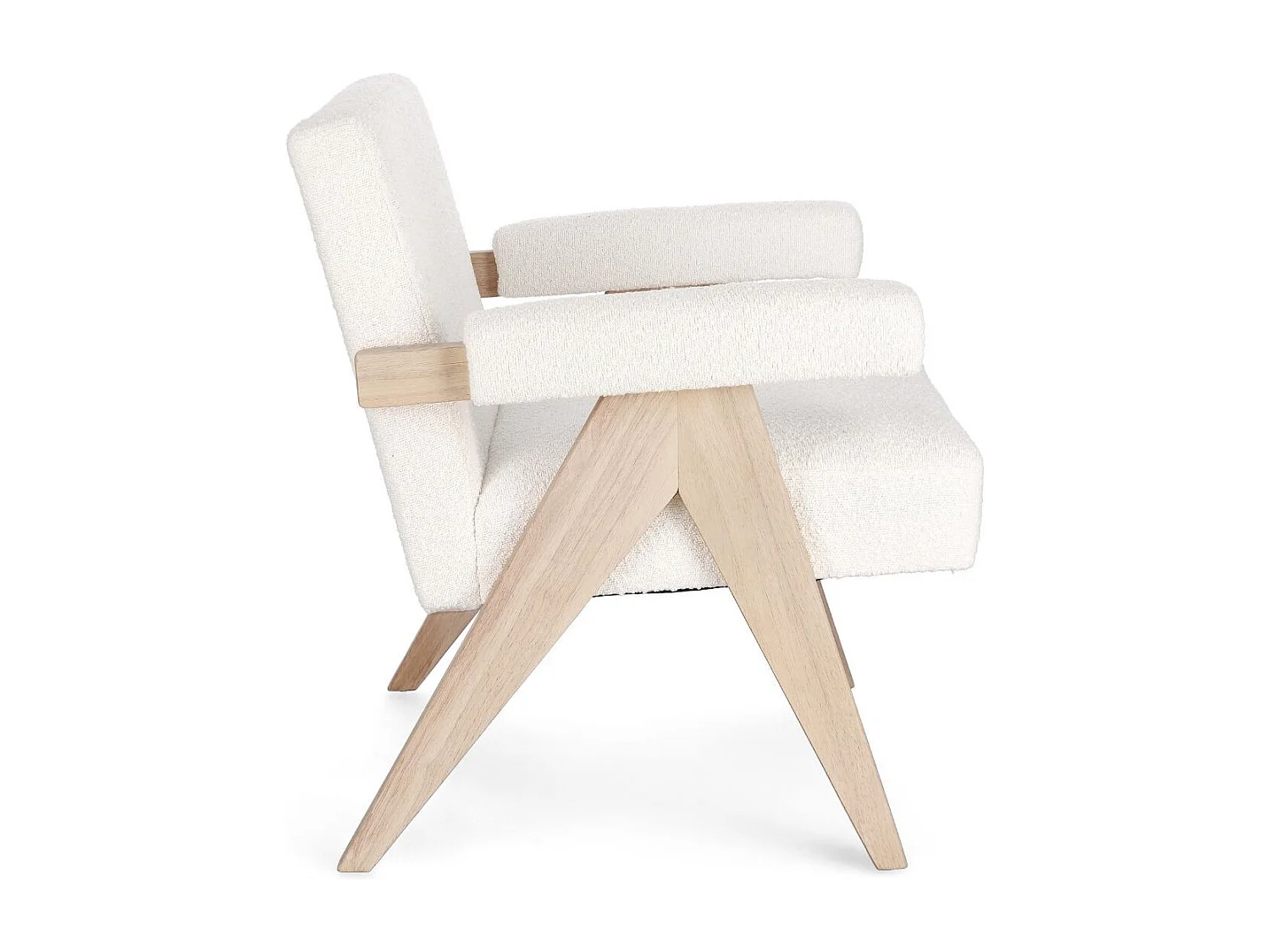 Fauteuil bouclette à accoudoirs et bois naturel - ZAIA