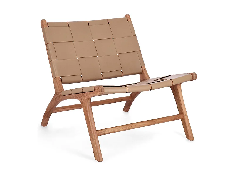 Fauteuil lounge en bois teck et cuir pleine fleur - ROBERT