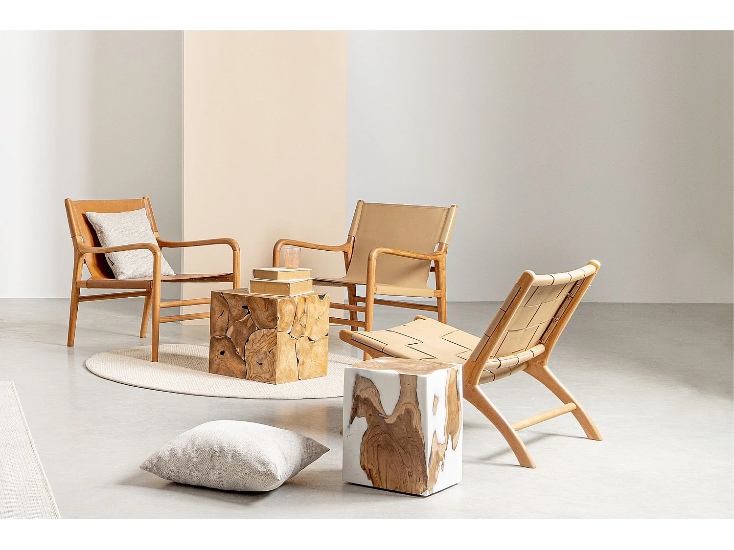 Fauteuil lounge en bois teck et cuir pleine fleur - ROBERT