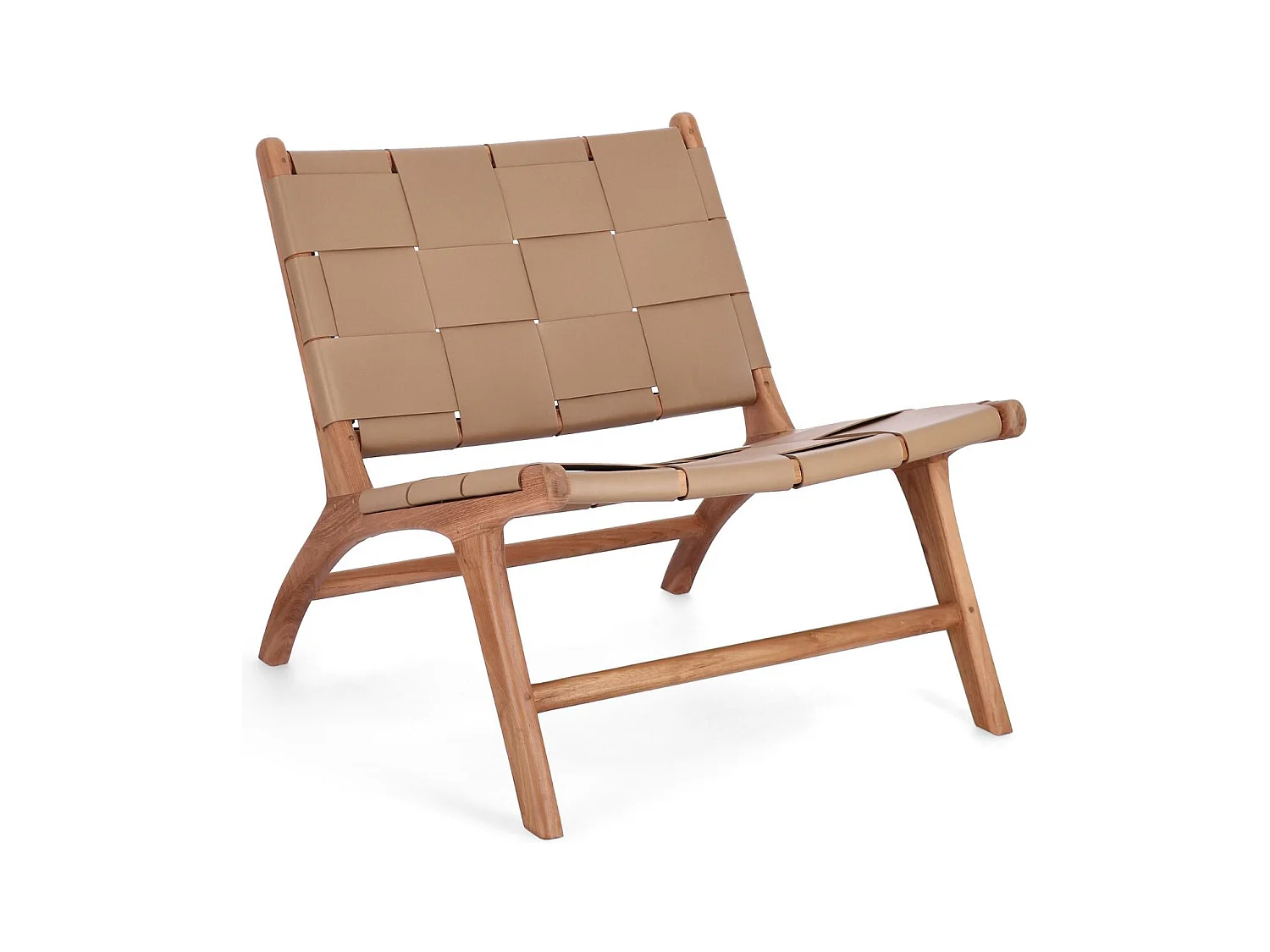 Fauteuil lounge en bois teck et cuir pleine fleur - ROBERT