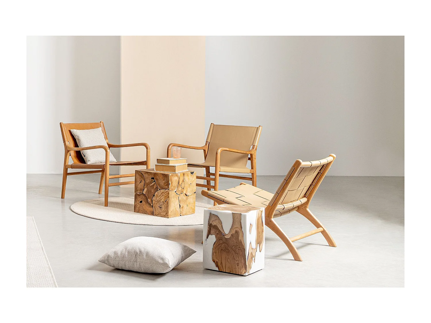 Fauteuil lounge en bois teck et cuir pleine fleur - ROBERT