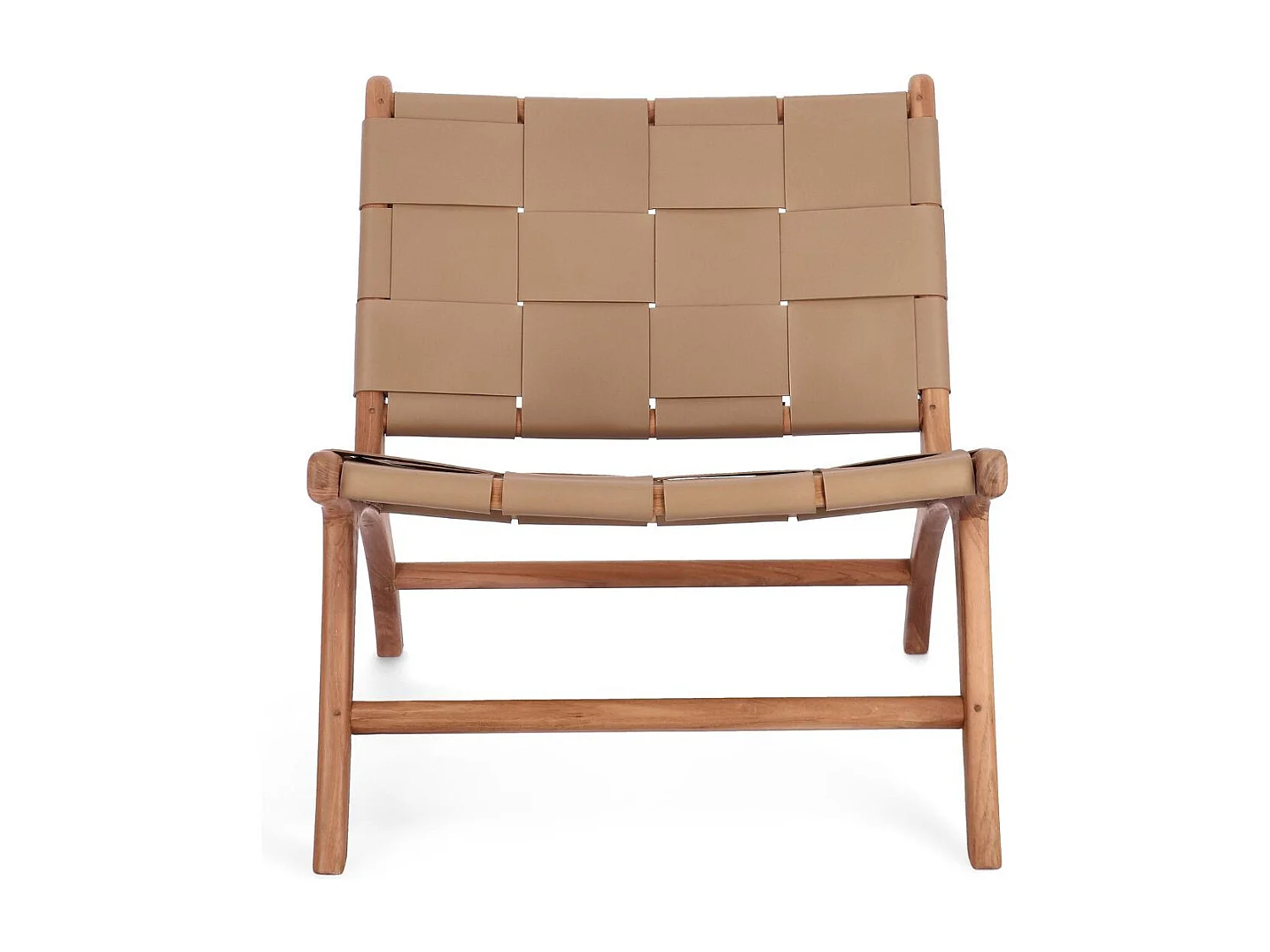 Fauteuil lounge en bois teck et cuir pleine fleur - ROBERT