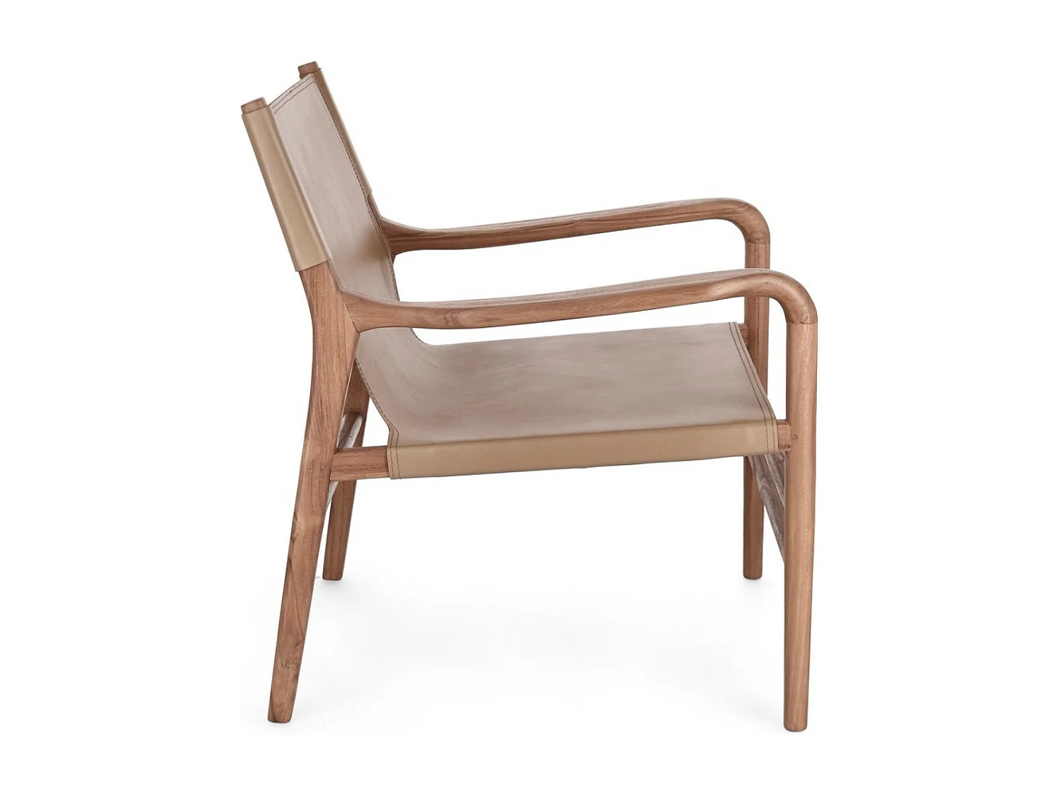 Fauteuil lounge en bois de Teck et cuir Karole – Modernité et durabilité-Marron clair