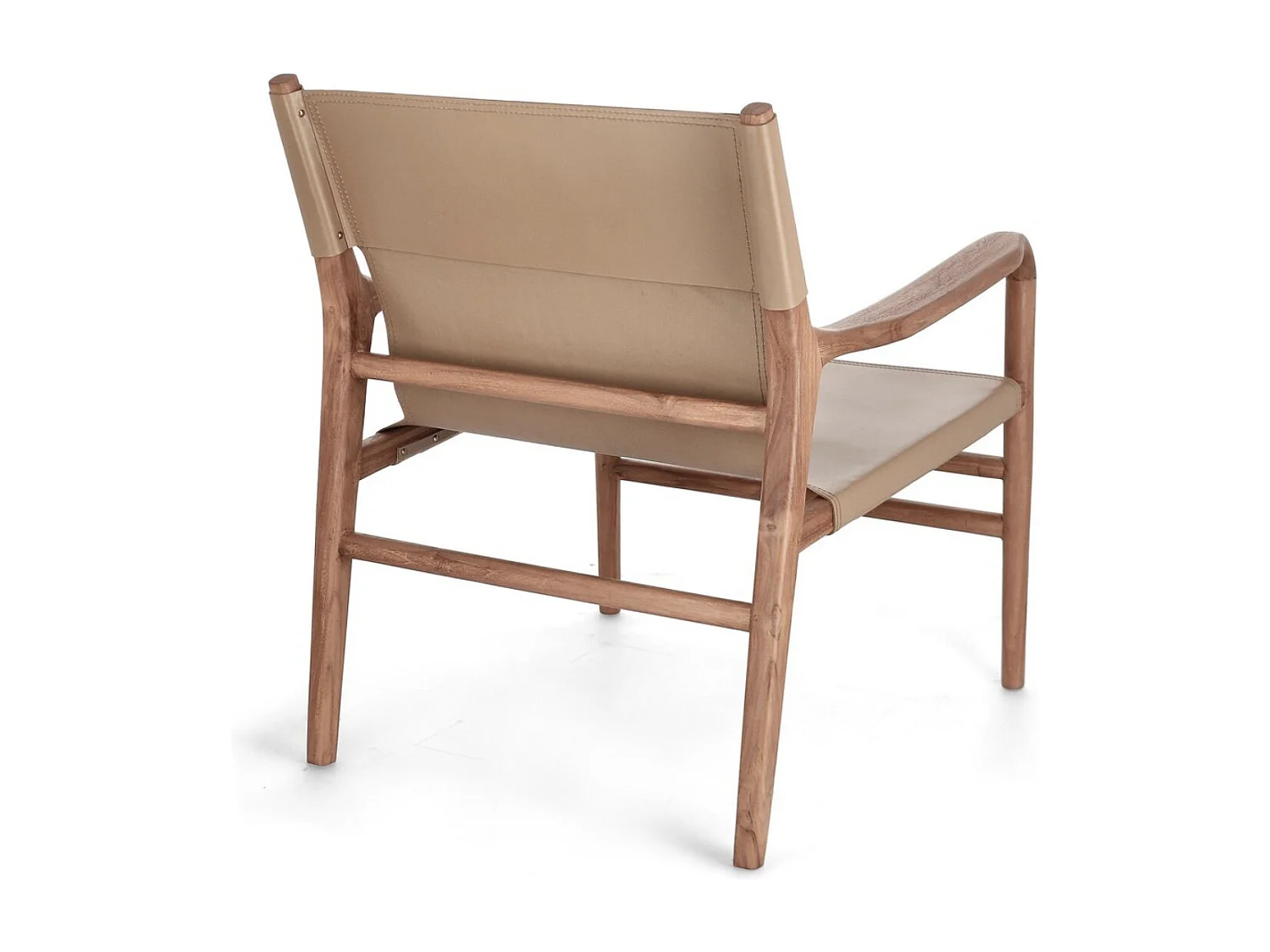 Fauteuil lounge en bois de Teck et cuir Karole – Modernité et durabilité-Marron clair