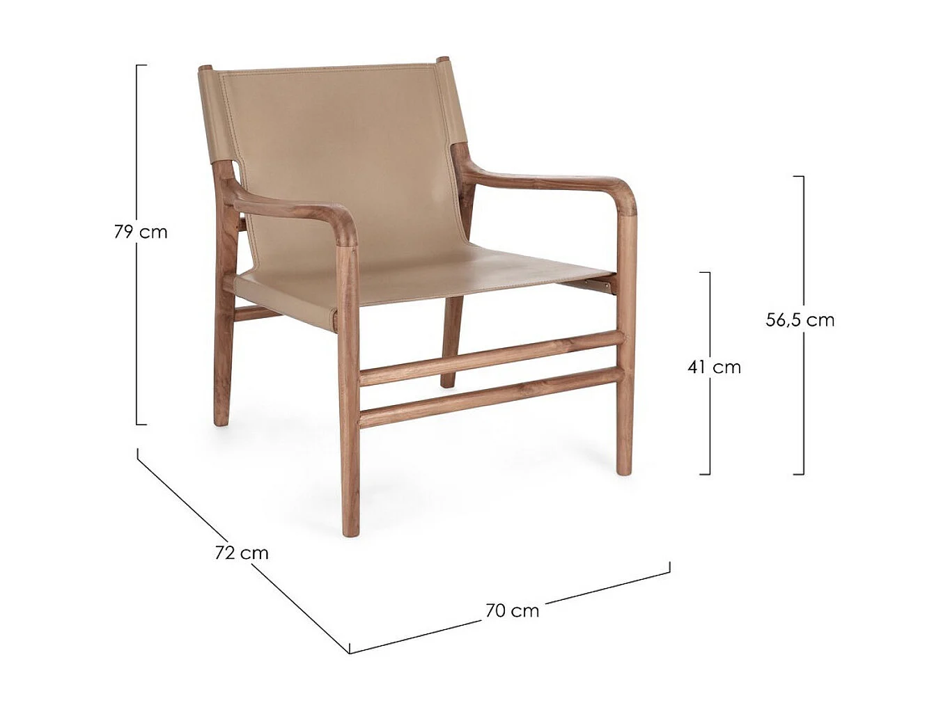 Fauteuil lounge en bois de Teck et cuir Karole – Modernité et durabilité-Marron clair