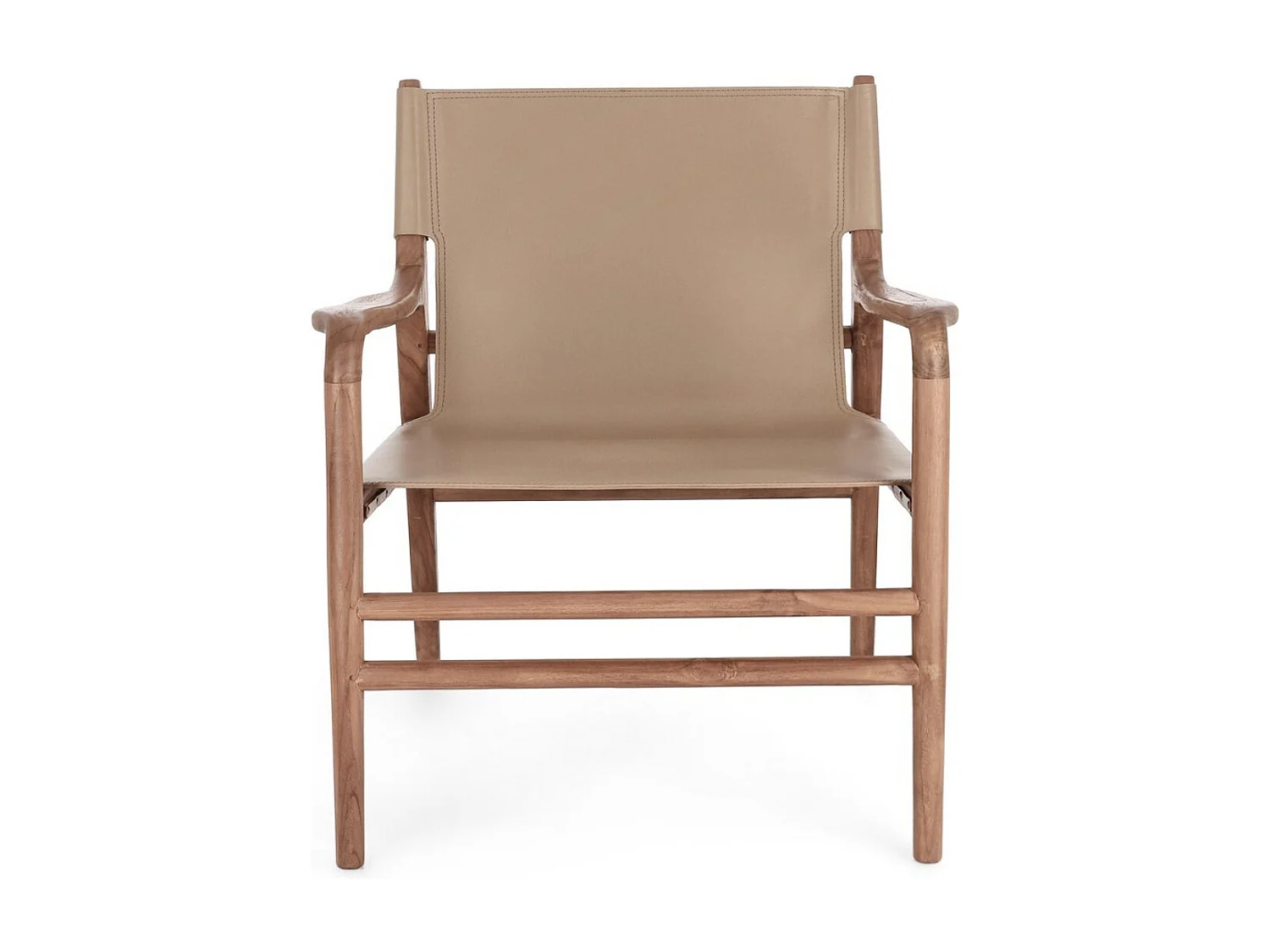 Fauteuil lounge en bois de Teck et cuir Karole – Modernité et durabilité-Marron clair