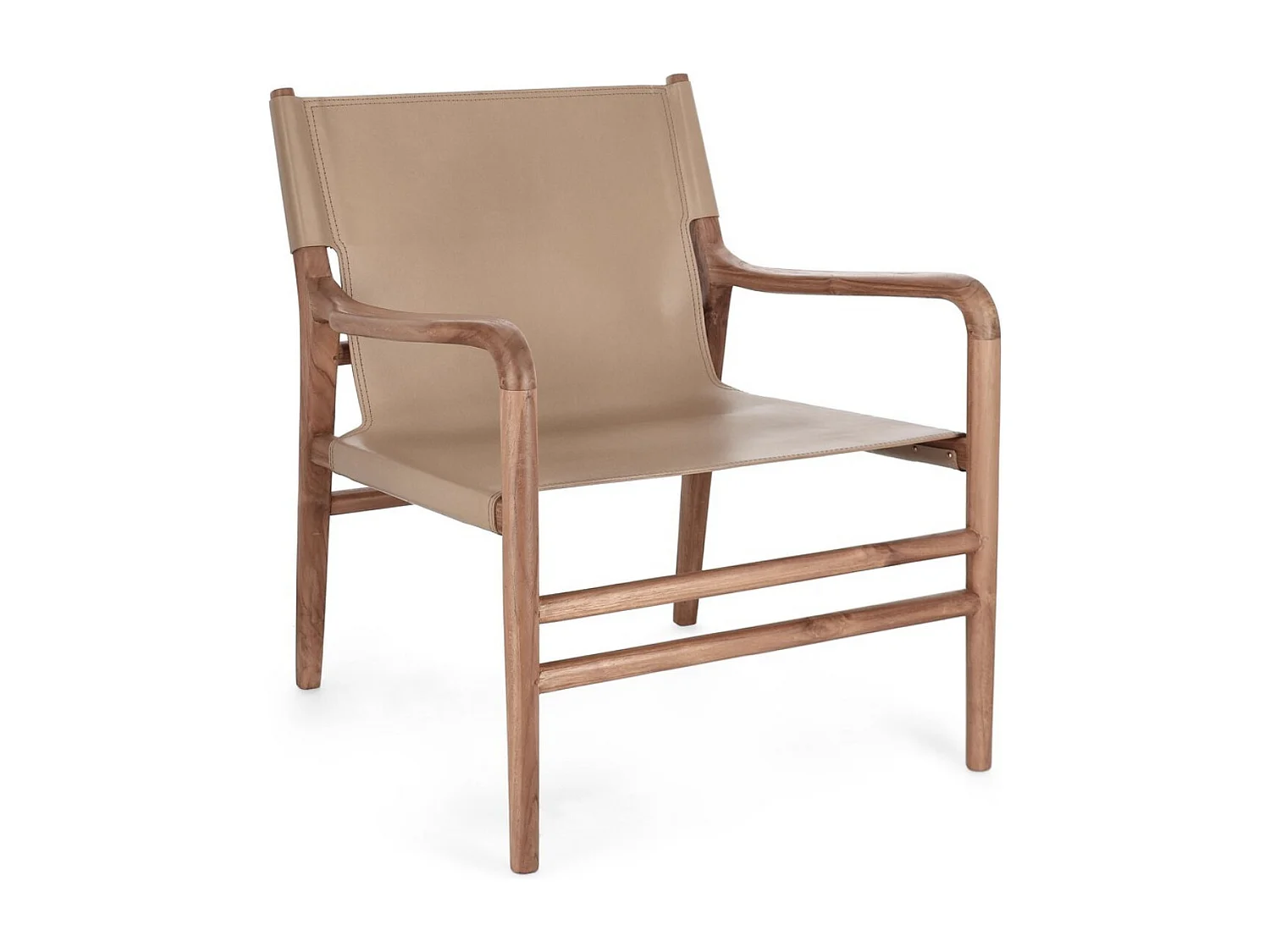 Fauteuil lounge en bois de Teck et cuir Karole – Modernité et durabilité-Marron clair