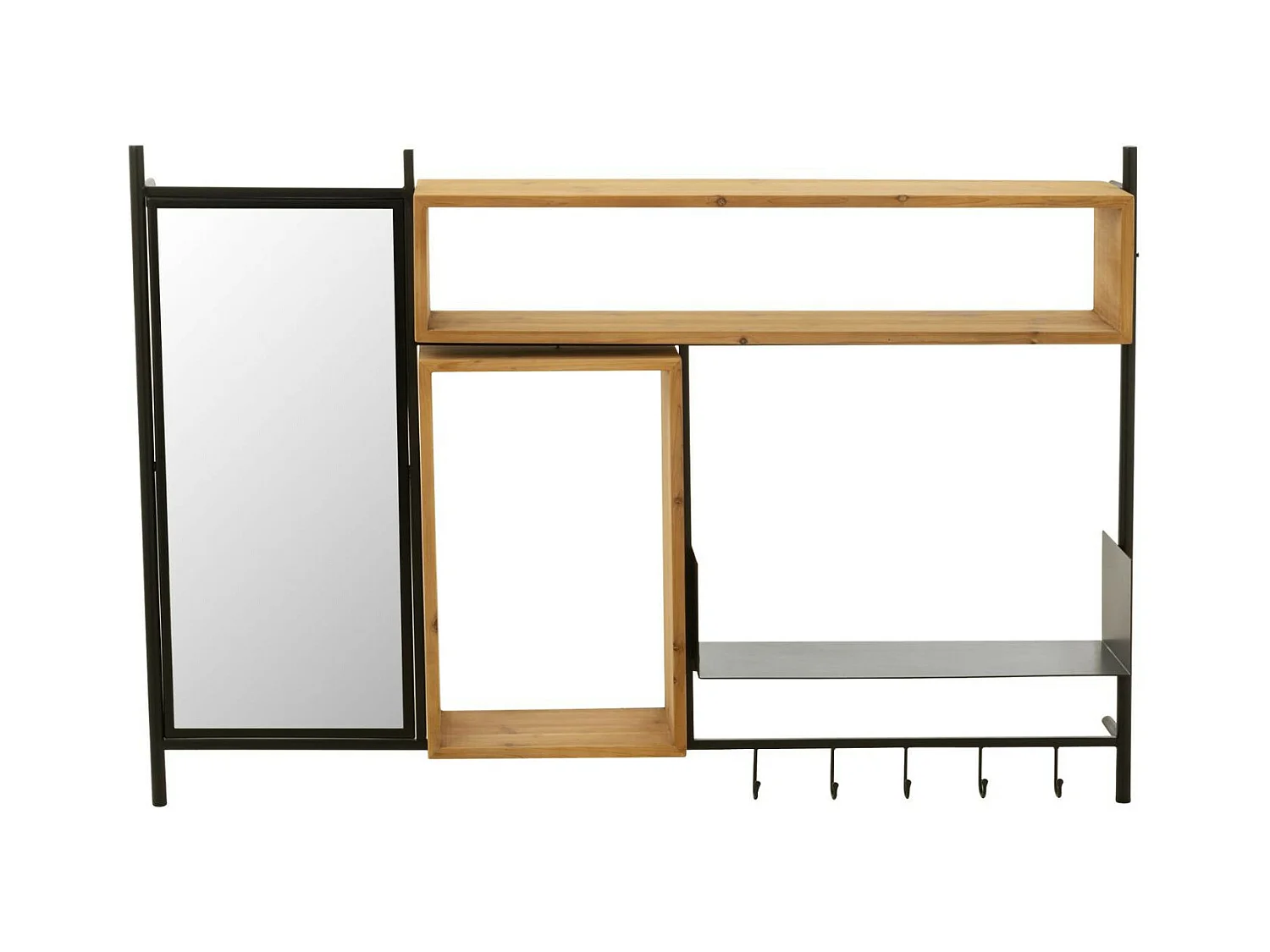 Patère Murale & Miroir "Tina" 130cm Noir & Naturel