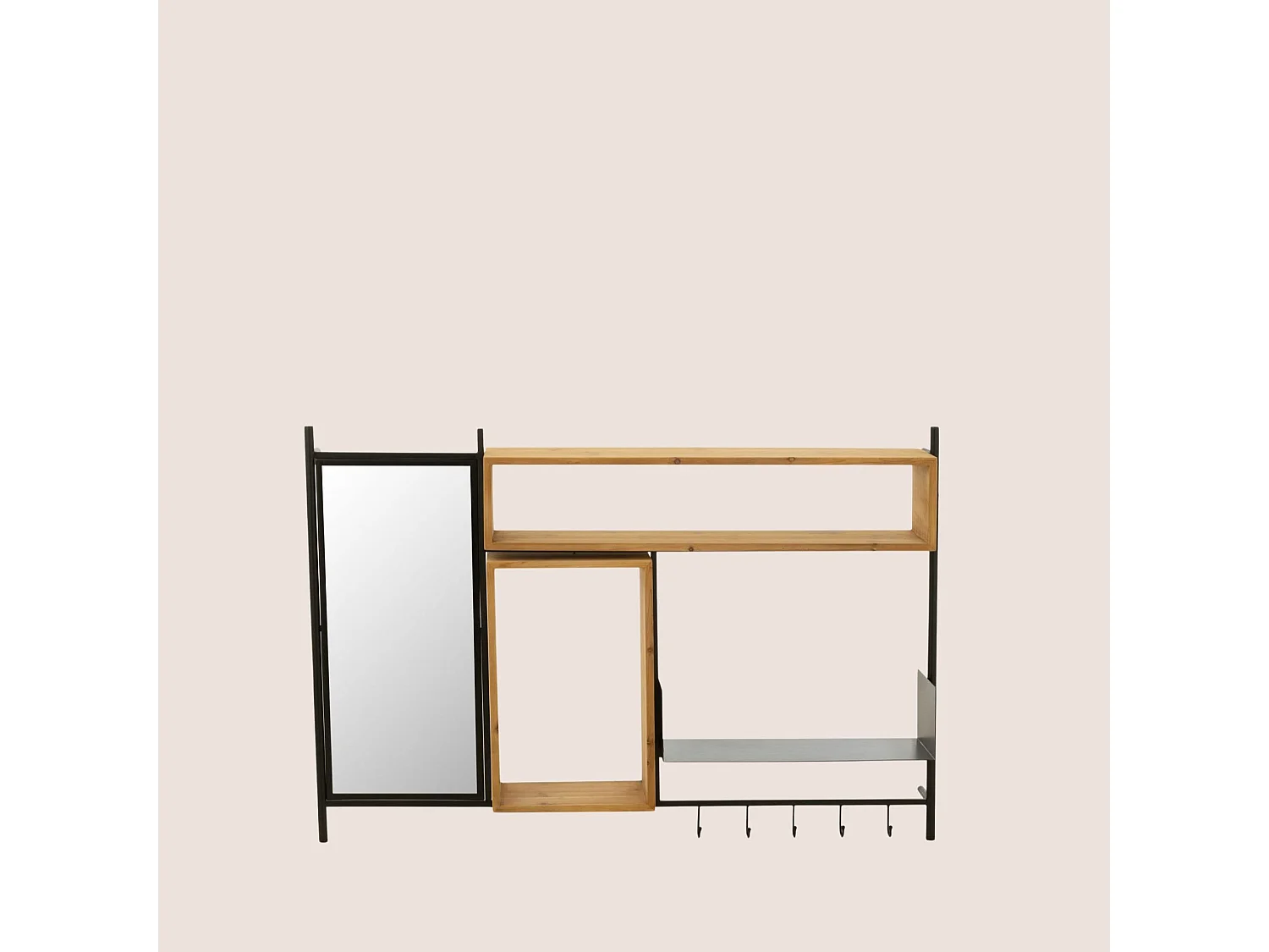 Patère Murale & Miroir "Tina" 130cm Noir & Naturel