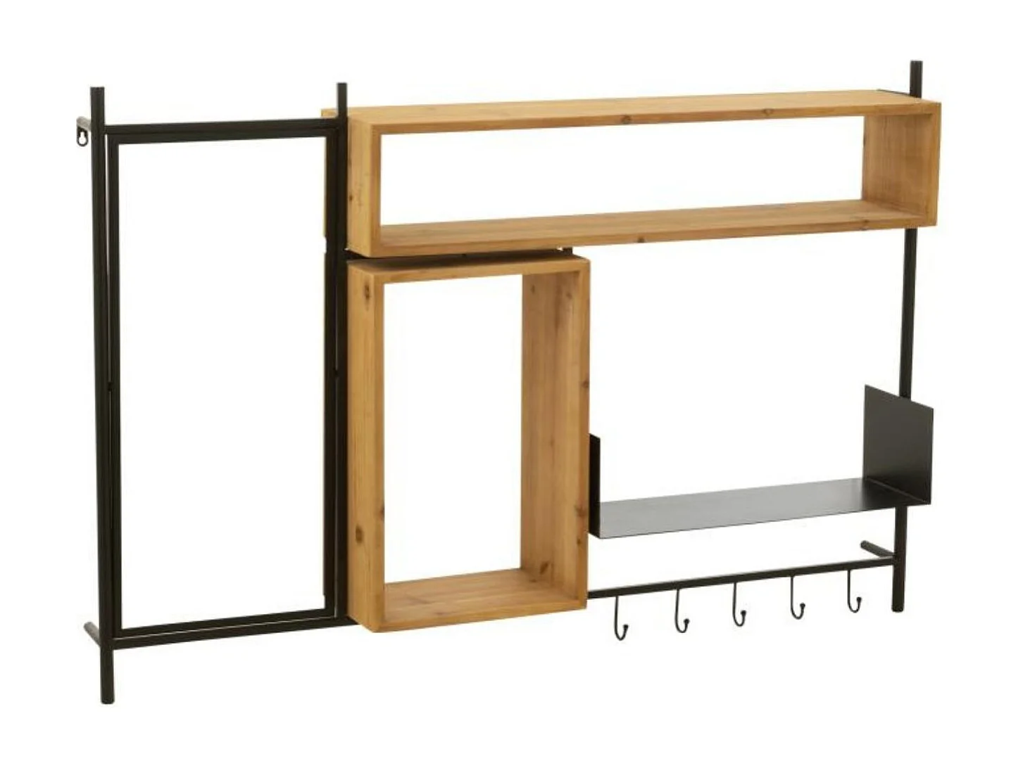 Patère Murale & Miroir "Tina" 130cm Noir & Naturel