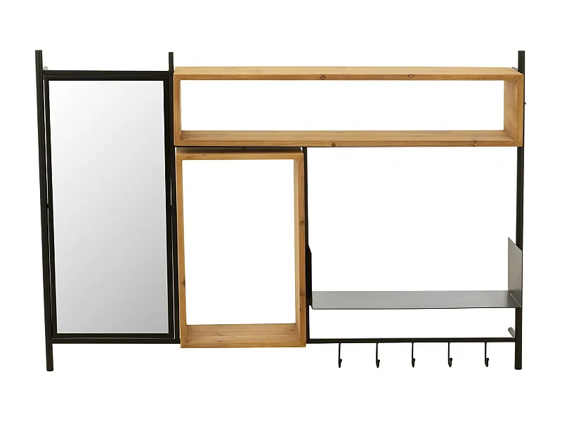 Patère Murale & Miroir "Tina" 130cm Noir & Naturel