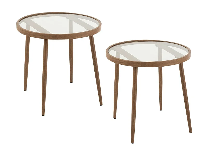 Table basse ronde en métal et verre D50 (lot de 2) - MALAGA