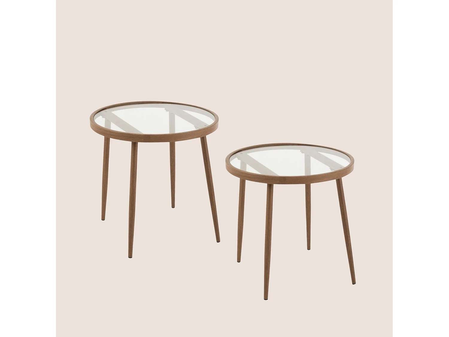 Table basse ronde en métal et verre D50 (lot de 2) - MALAGA