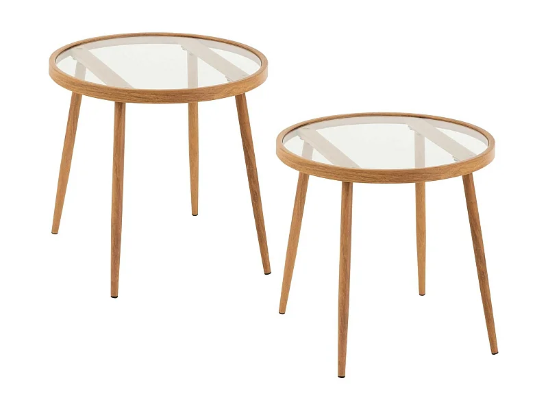 Table basse ronde en métal et verre D50 (lot de 2) - MALAGA
