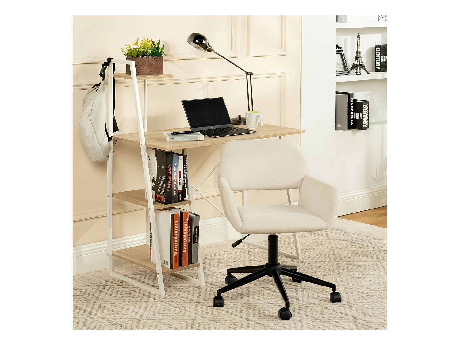 URBAN MEUBLE Fauteuil rétro - réglable en hauteur - pivotant à 360° - à roulettes - amovible - beige