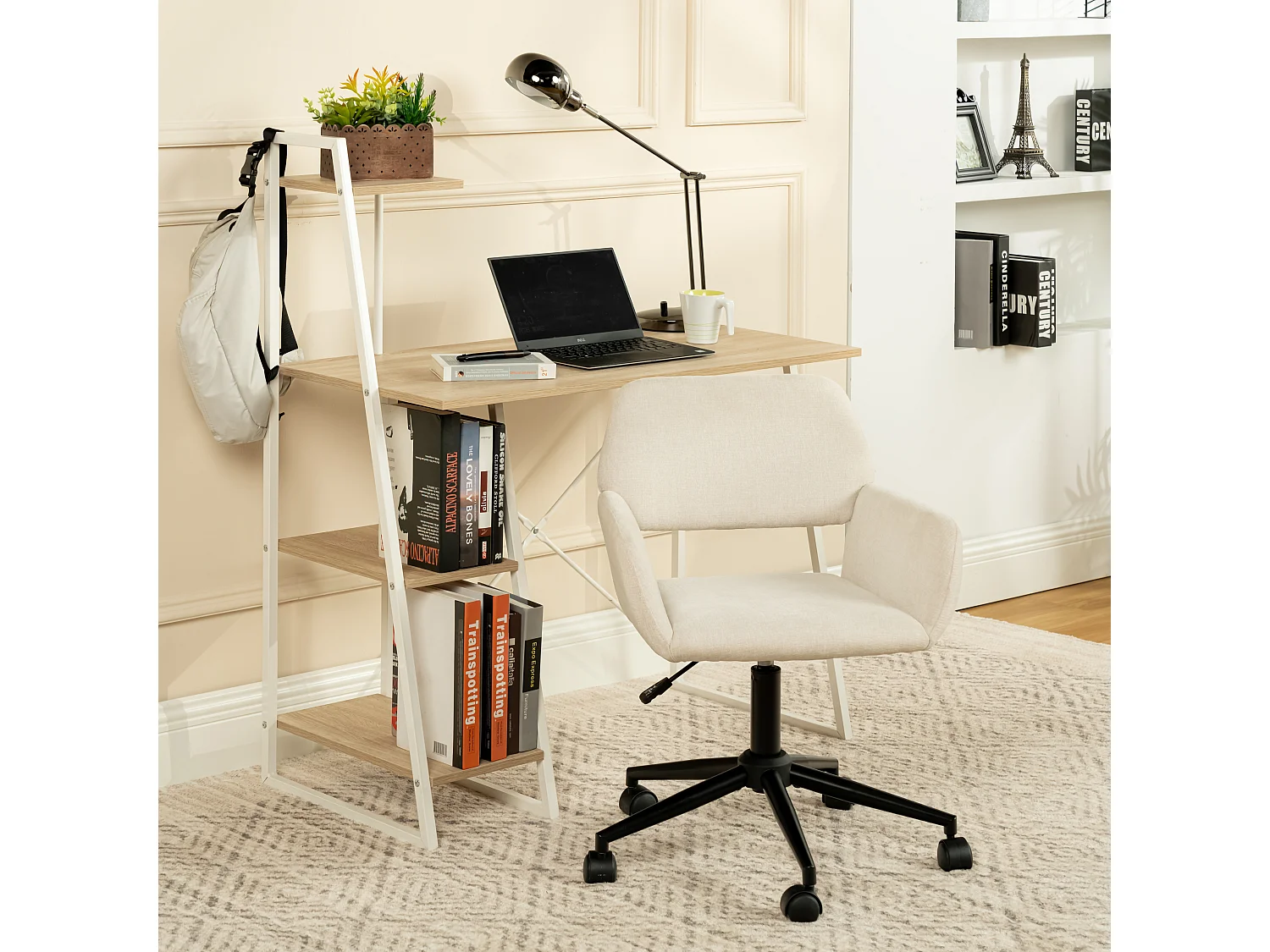 URBAN MEUBLE Fauteuil rétro - réglable en hauteur - pivotant à 360° - à roulettes - amovible - beige