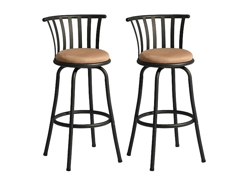 Lot de 2 tabourets de bar pivotants style bistrot marron repose pieds 2 hauteurs assises possibles 62/73cm PISTIL 24/29 INCH