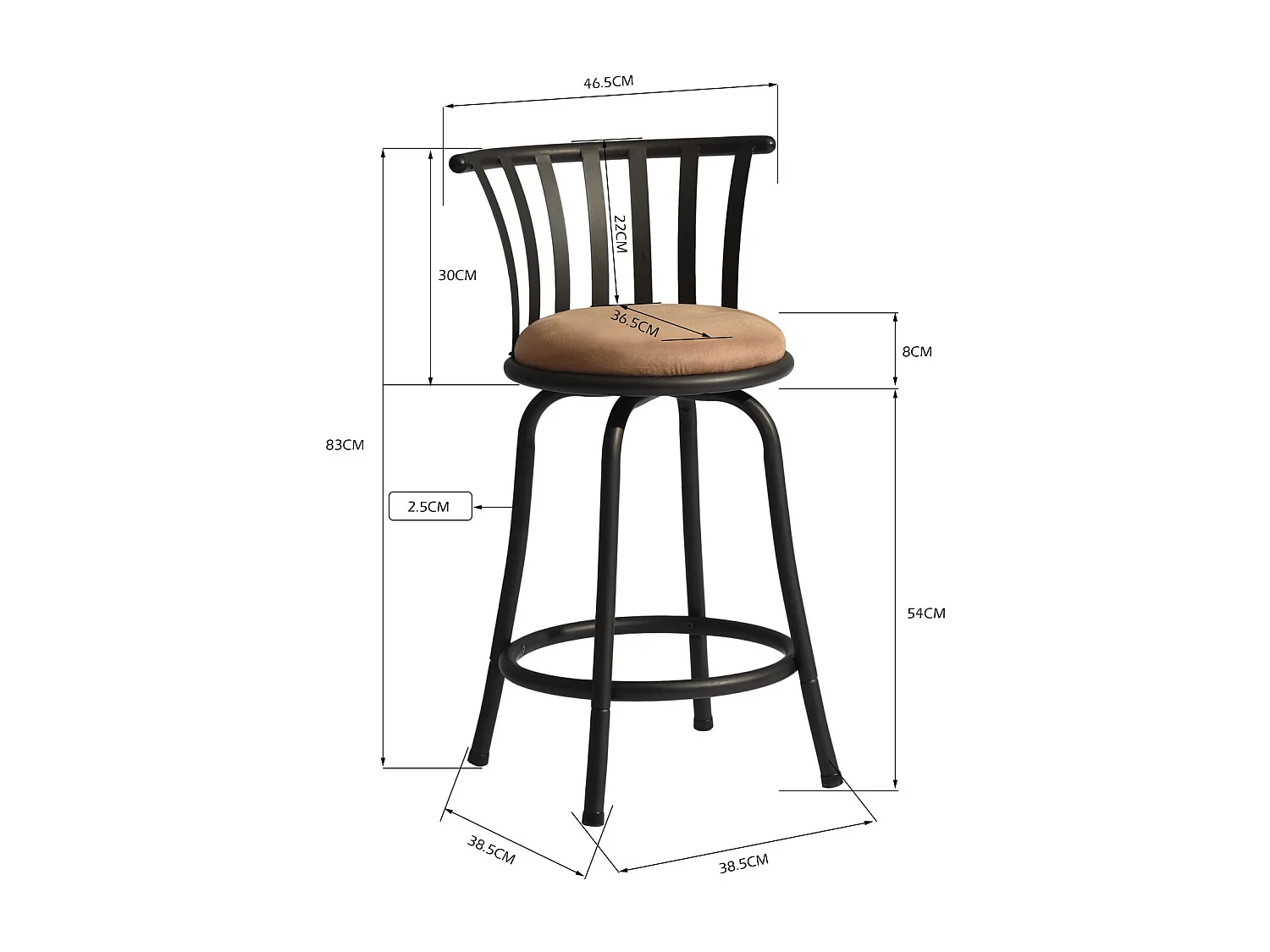 Lot de 2 tabourets de bar pivotants style bistrot marron repose pieds 2 hauteurs assises possibles 62/73cm PISTIL 24/29 INCH
