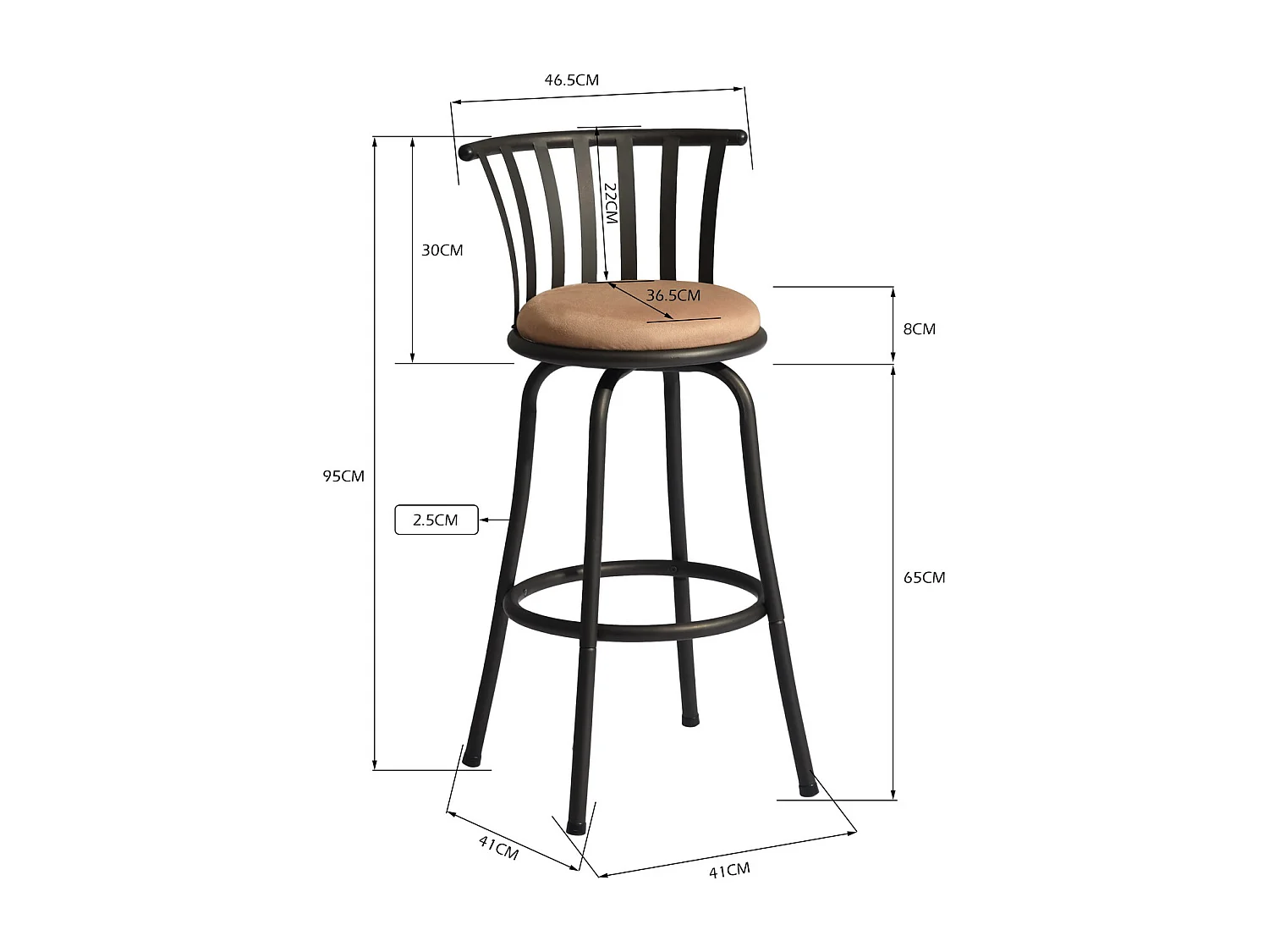 Lot de 2 tabourets de bar pivotants style bistrot marron repose pieds 2 hauteurs assises possibles 62/73cm PISTIL 24/29 INCH