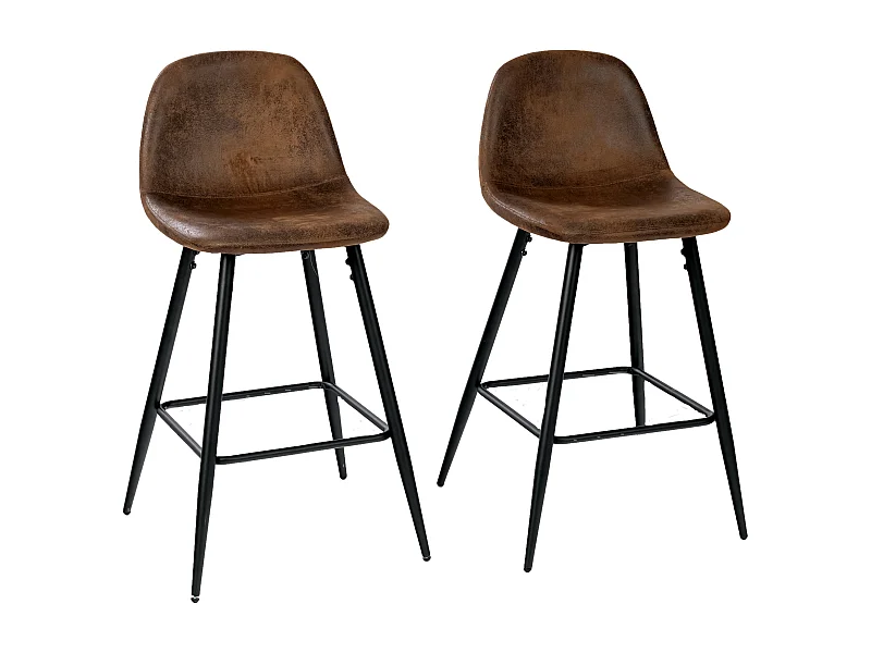 Lot de 2 tabourets de bar rétro vintage tissu suède marron pieds noir CHARLTON MIDBAR SUEDE BROWN A