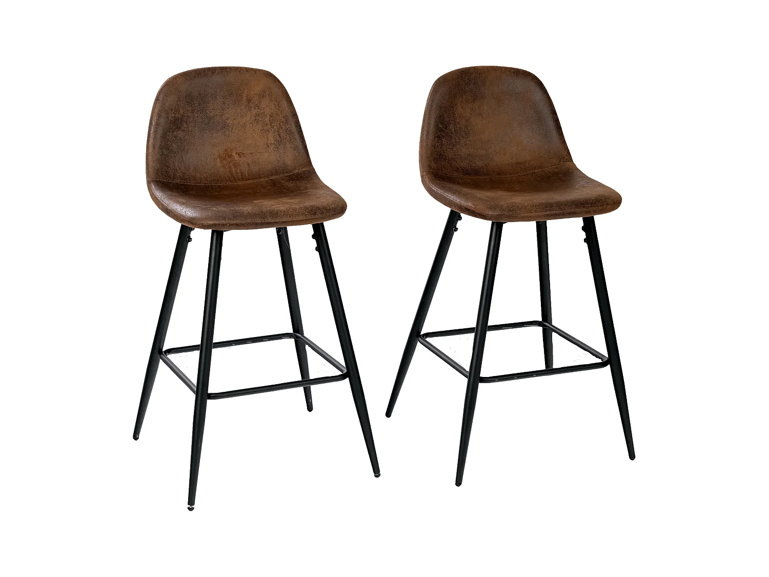 Lot de 2 tabourets de bar rétro vintage tissu suède marron pieds noir CHARLTON MIDBAR SUEDE BROWN A