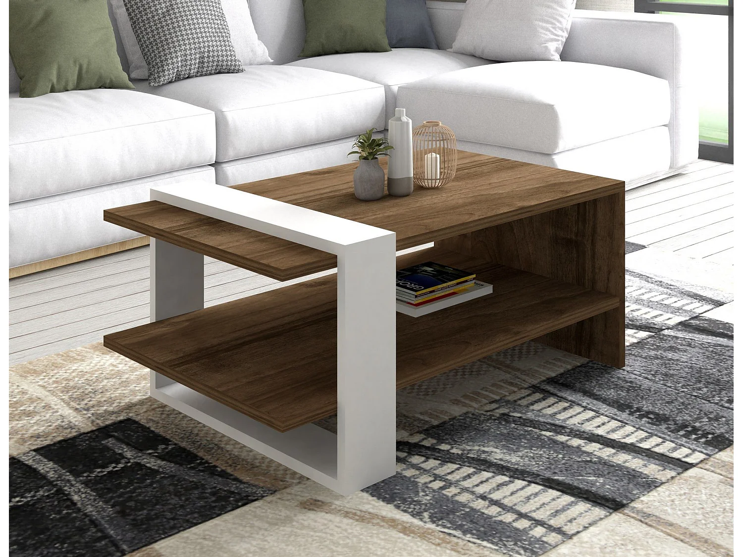 Ensemble de meuble de salon Kailua L80cm 3 meubles Bois foncé et Blanc