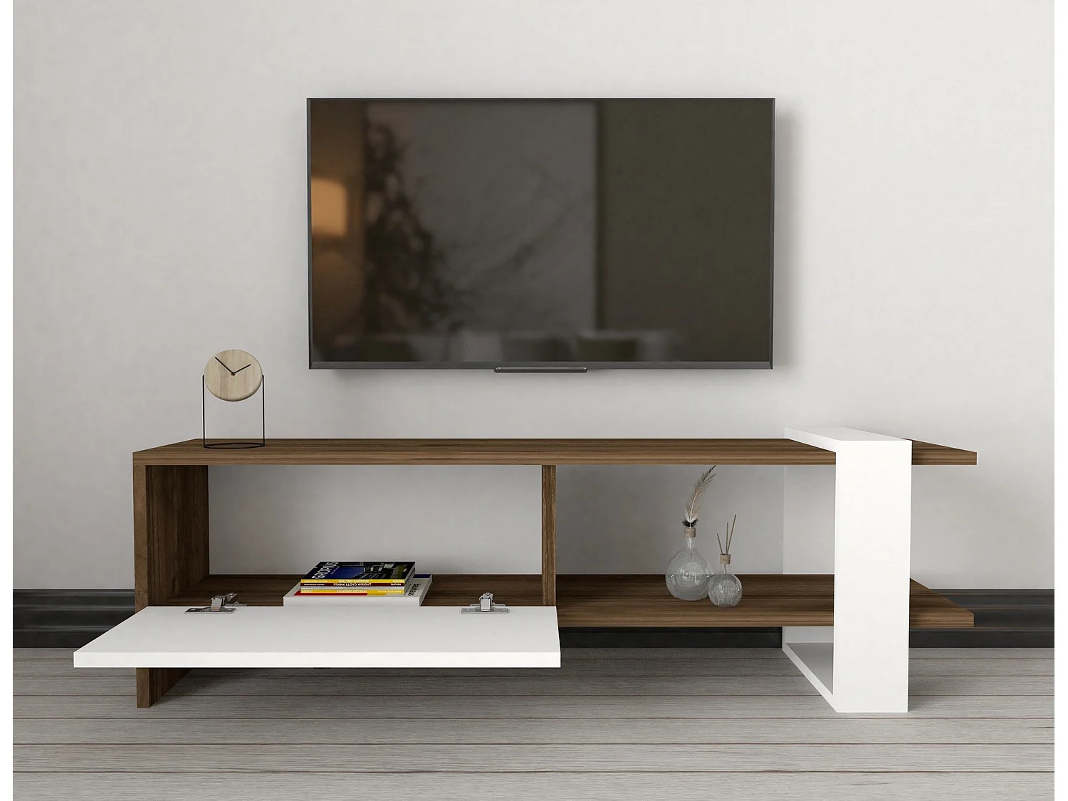 Ensemble de meuble de salon Kailua L80cm 3 meubles Bois foncé et Blanc