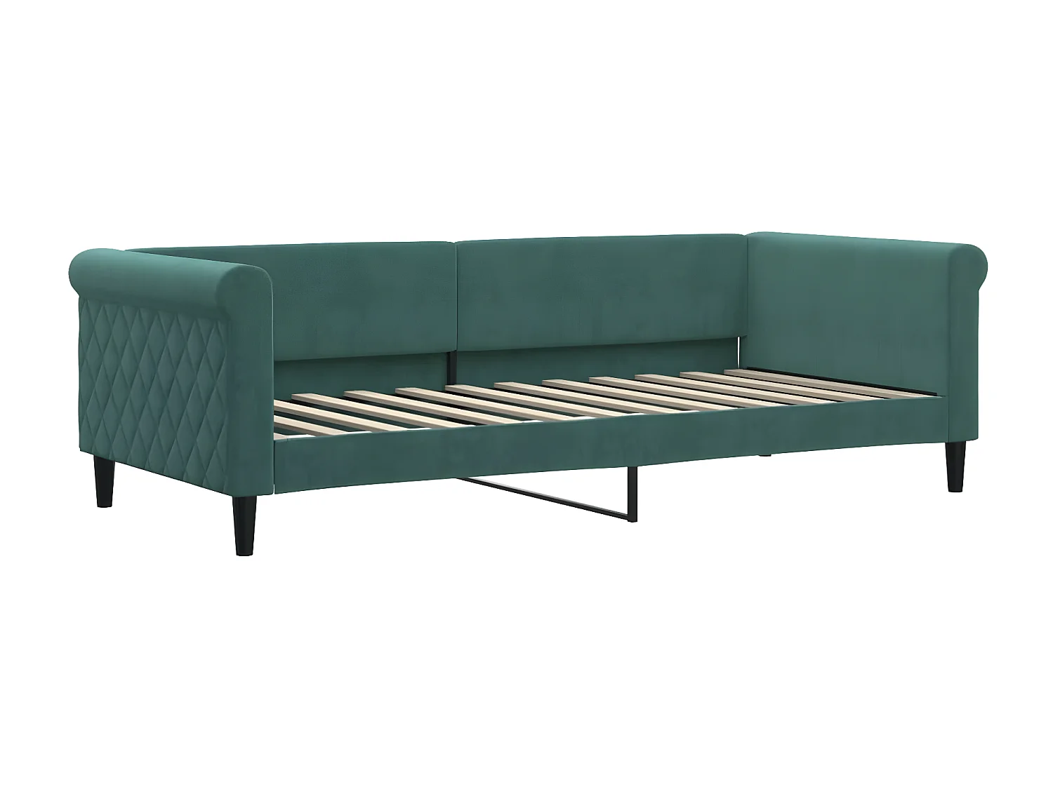 Lit de jour avec gigogne et tiroirs vert foncé 90x200cm velours