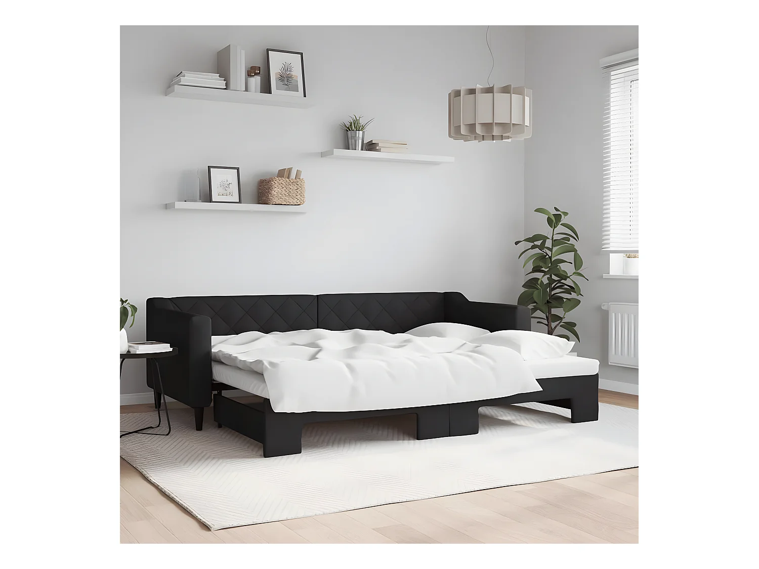 Lit de jour avec lit gigogne noir 80x200 cm tissu