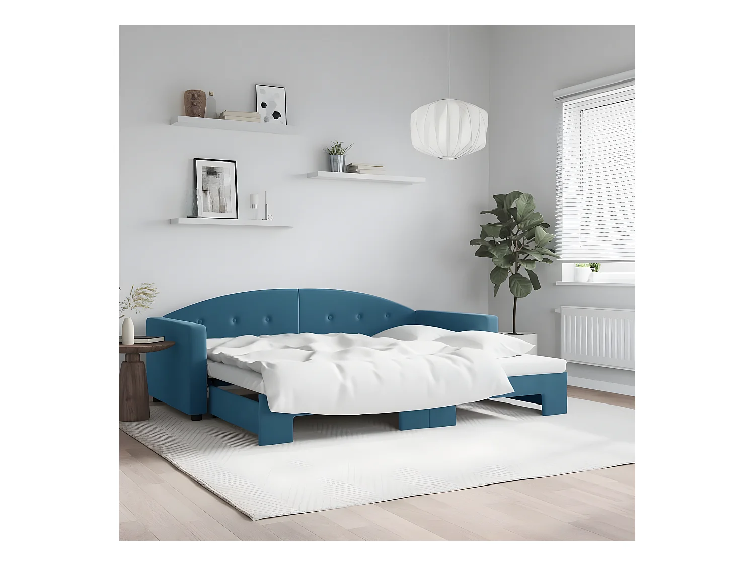 Sofá cama nido terciopelo azul 90x200 cm