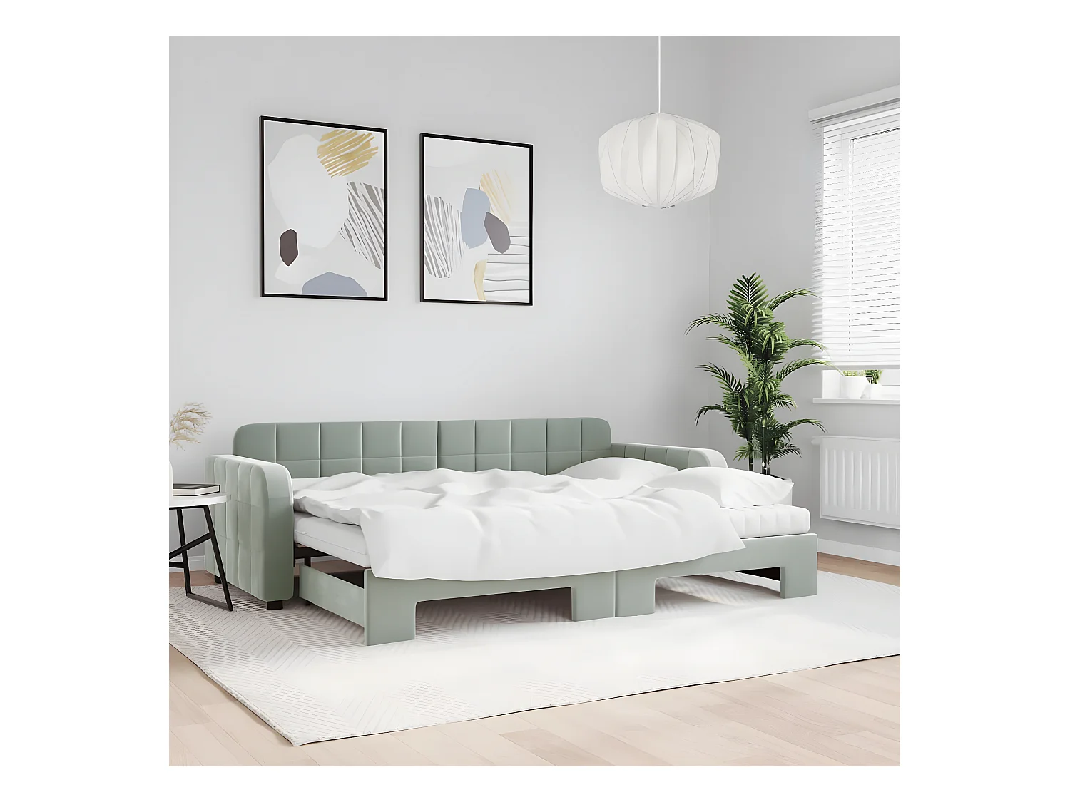 Sofá cama nido con colchón terciopelo gris claro 80x200 cm
