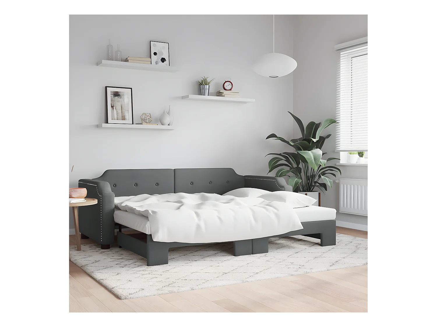Lit de jour avec lit gigogne gris foncé 80x200 cm tissu