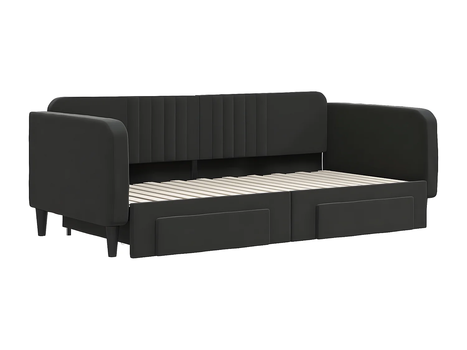 Lit de jour avec gigogne et tiroirs noir 90x190 cm velours