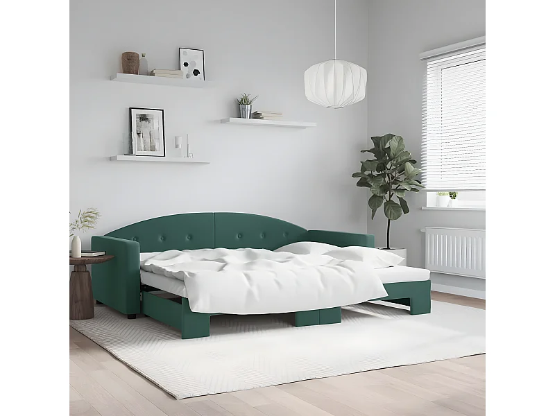 Sofá cama nido terciopelo verde oscuro 90x200 cm
